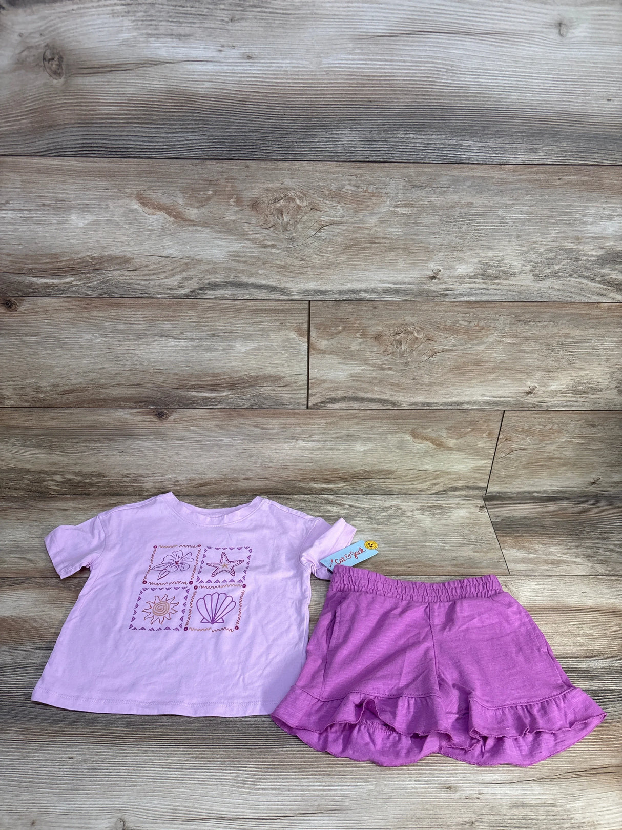 NEW Cat & Jack 2pc Beach Grid T-Shirt & Shorts Set Lilac sz 5T