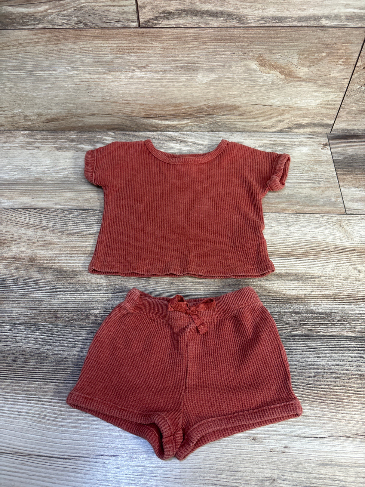Cat & Jack 2pc Waffle Knit Shirt & Shorts Set Rust sz 0-3m