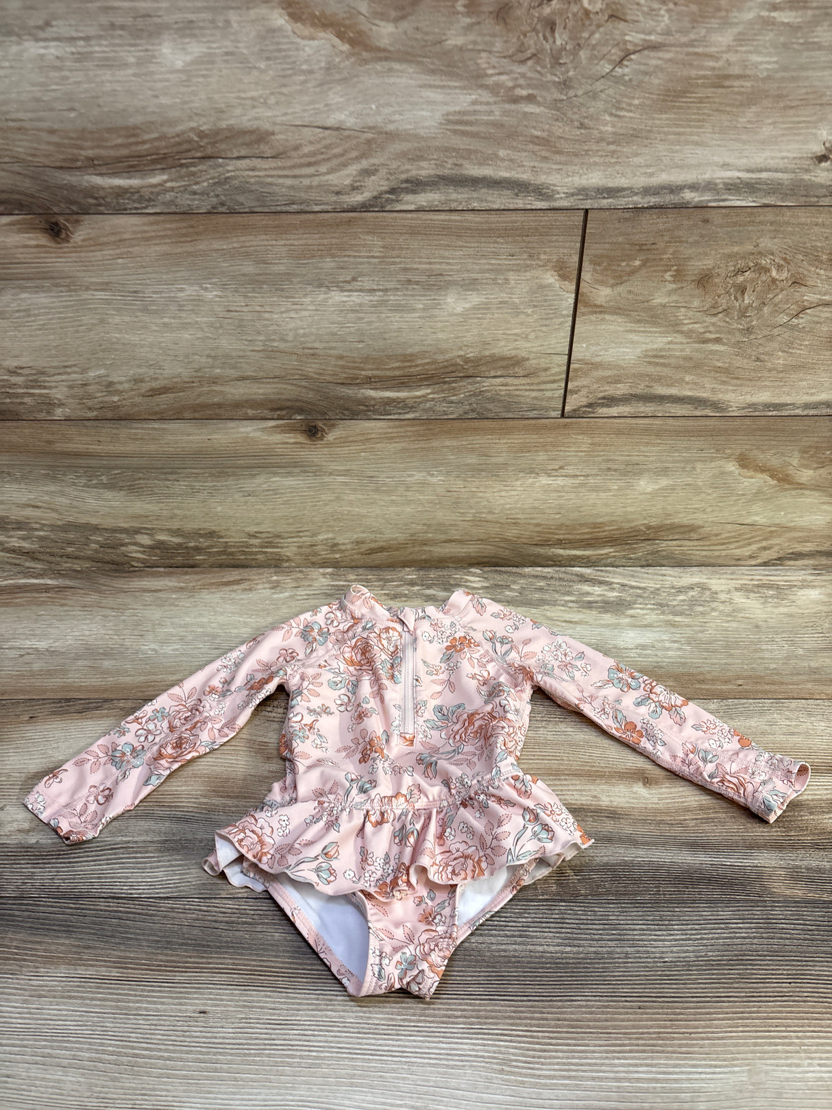 Modern Moments 1pc Floral Long Sleeve Rash Guard Swimsuit Pink sz 2T