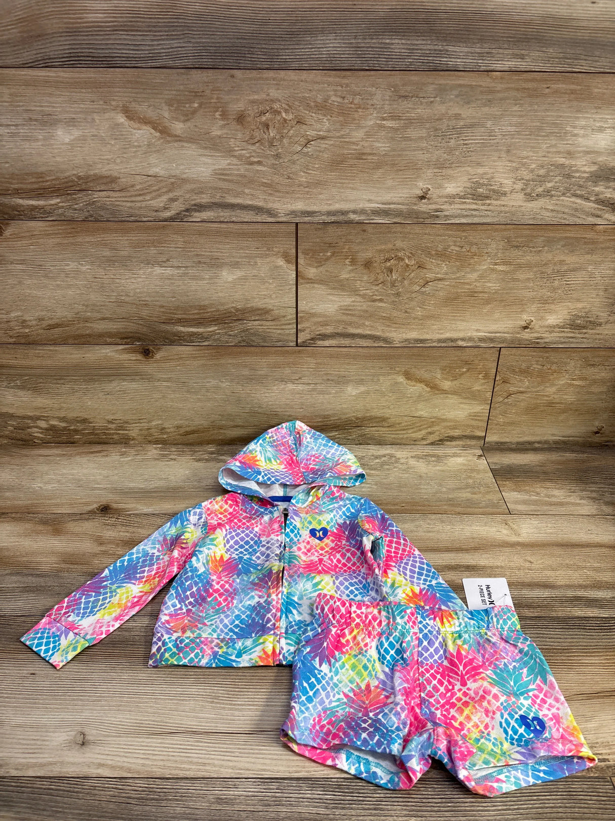 NEW Hurley 2pc Full-Zip Pineapple Jacket & Shorts Set White sz 18m