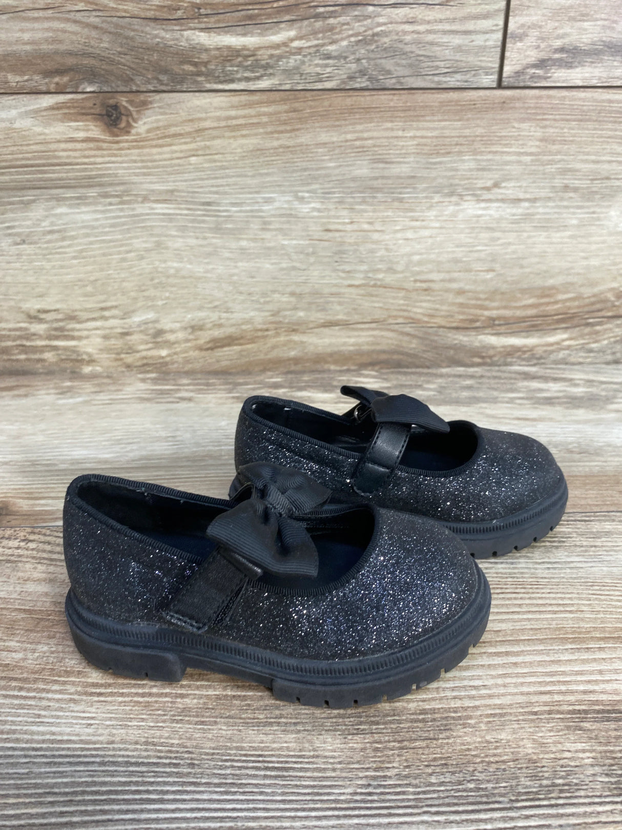 Cat & Jack Kori Lug Sole Mary Jane Flats, Black Glitter sz 6c