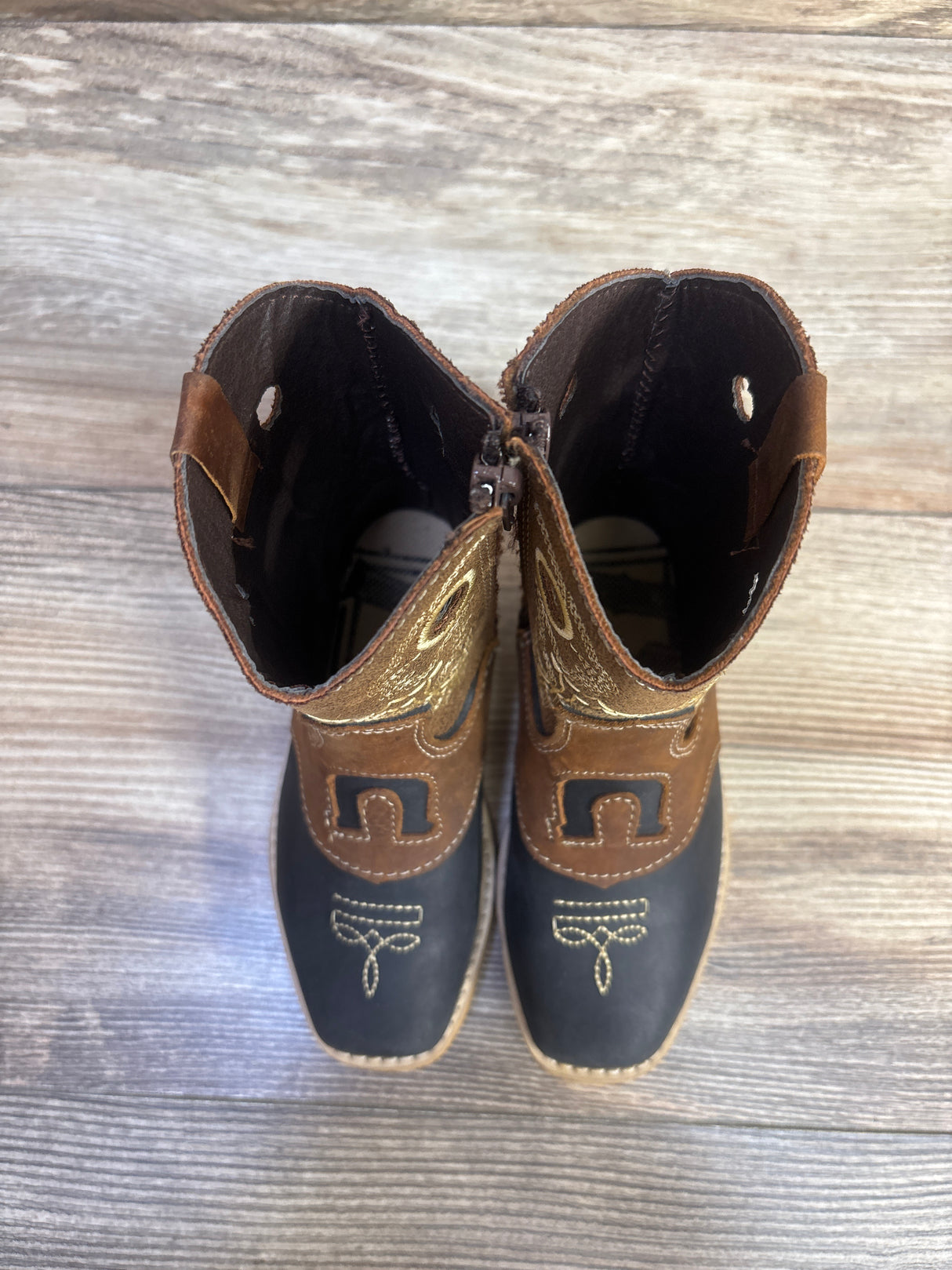 White Diamond Kid's Square Toe Rodeo Boots Brown sz 7.5c