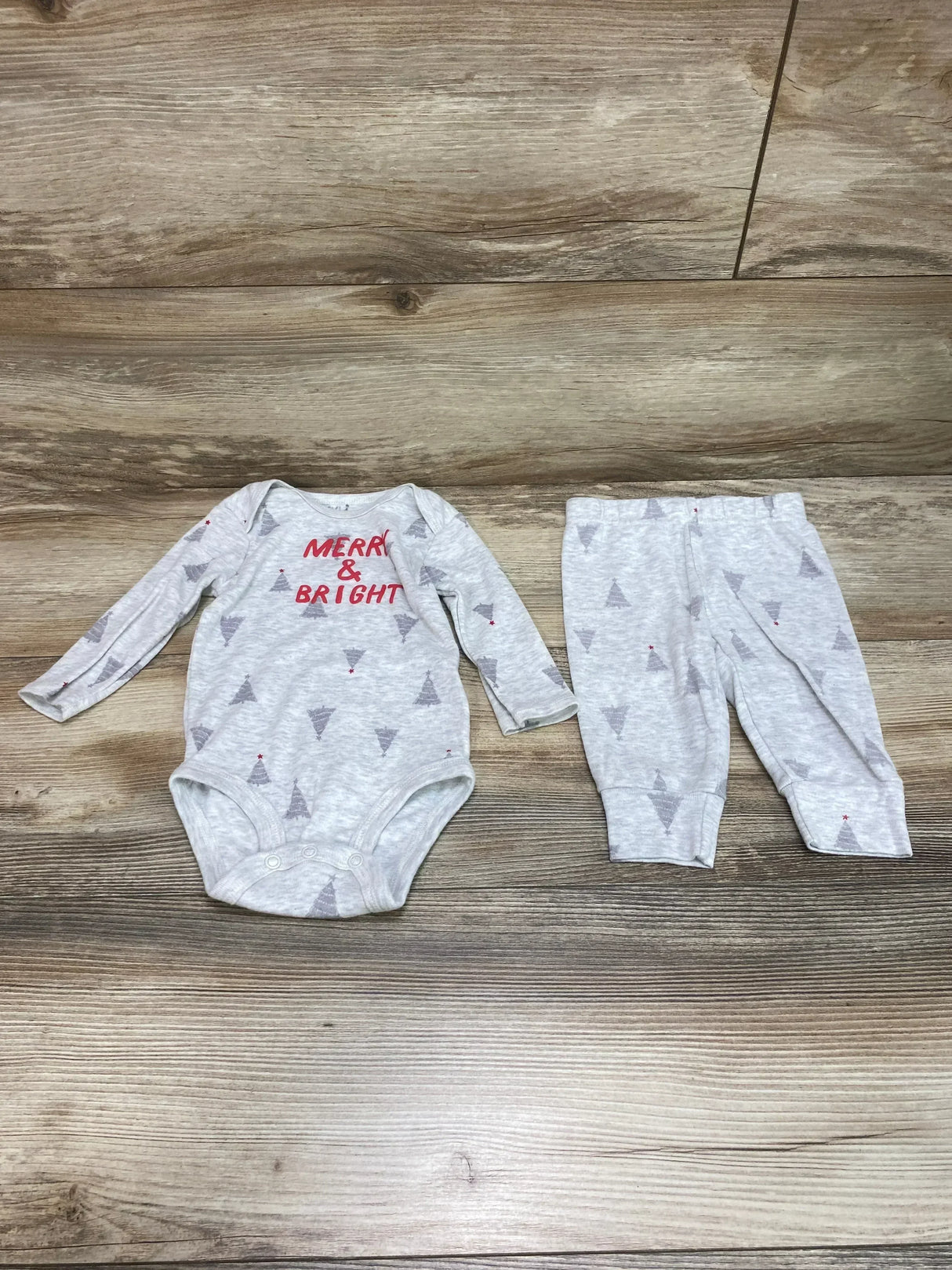 Just One You 2pc Merry & Bright Bodysuit Set Grey sz 6m - Me n Mommy To Be