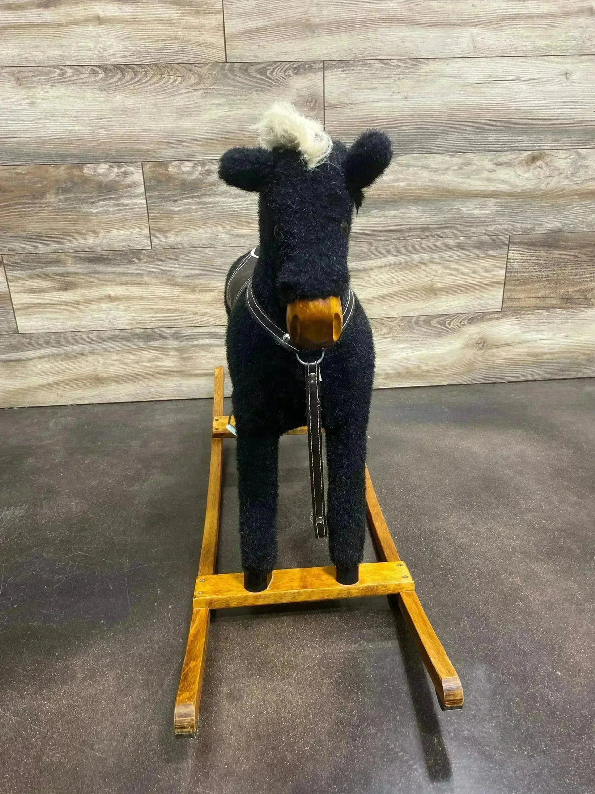 Rocking Horse Vintage Black Beauty Plush Wooden Rocker - Me n Mommy To Be