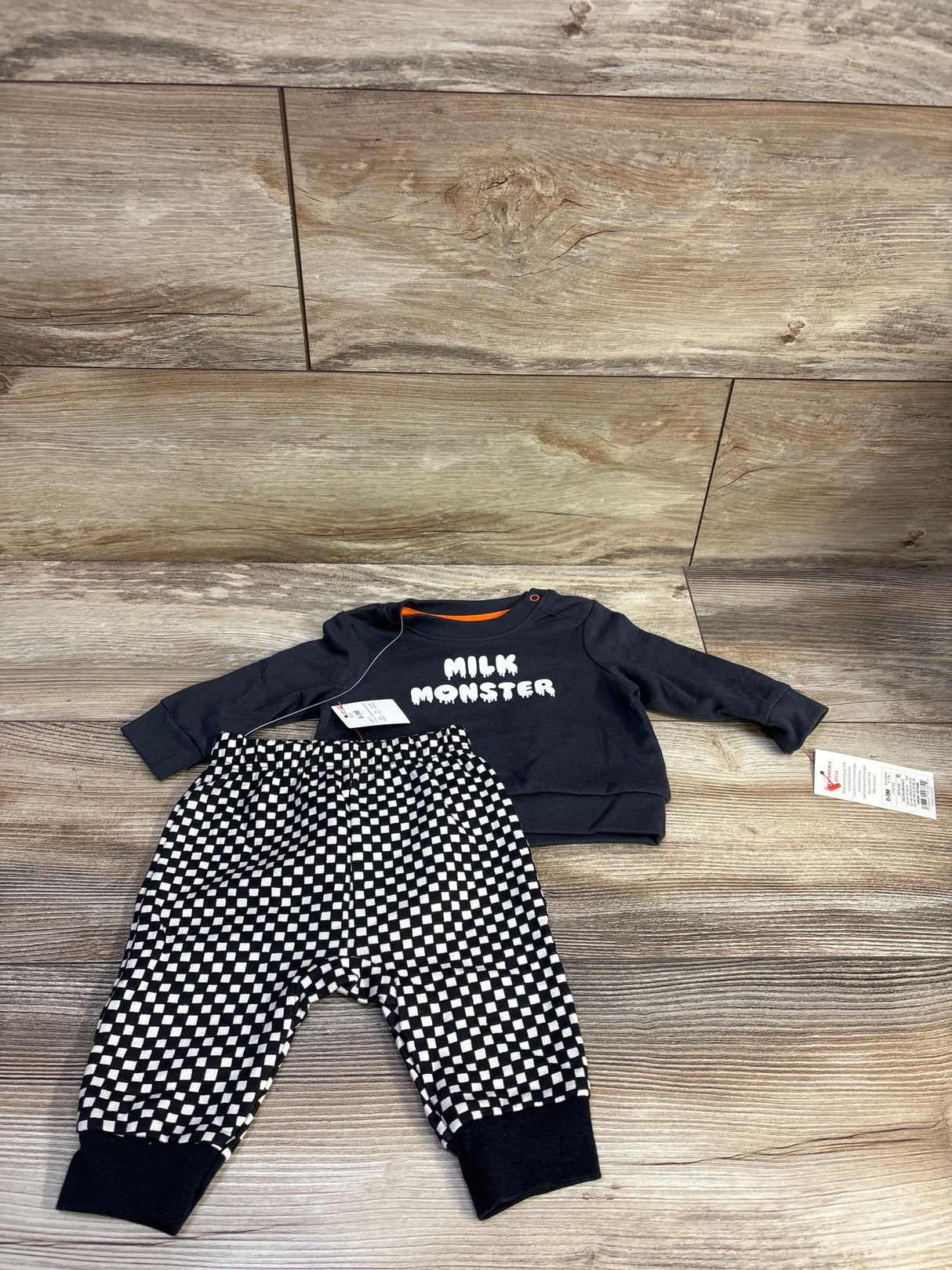 NEW Cat & Jack 2pc Milk Monster Sweatshirt & Joggers Charcoal sz 0-3m