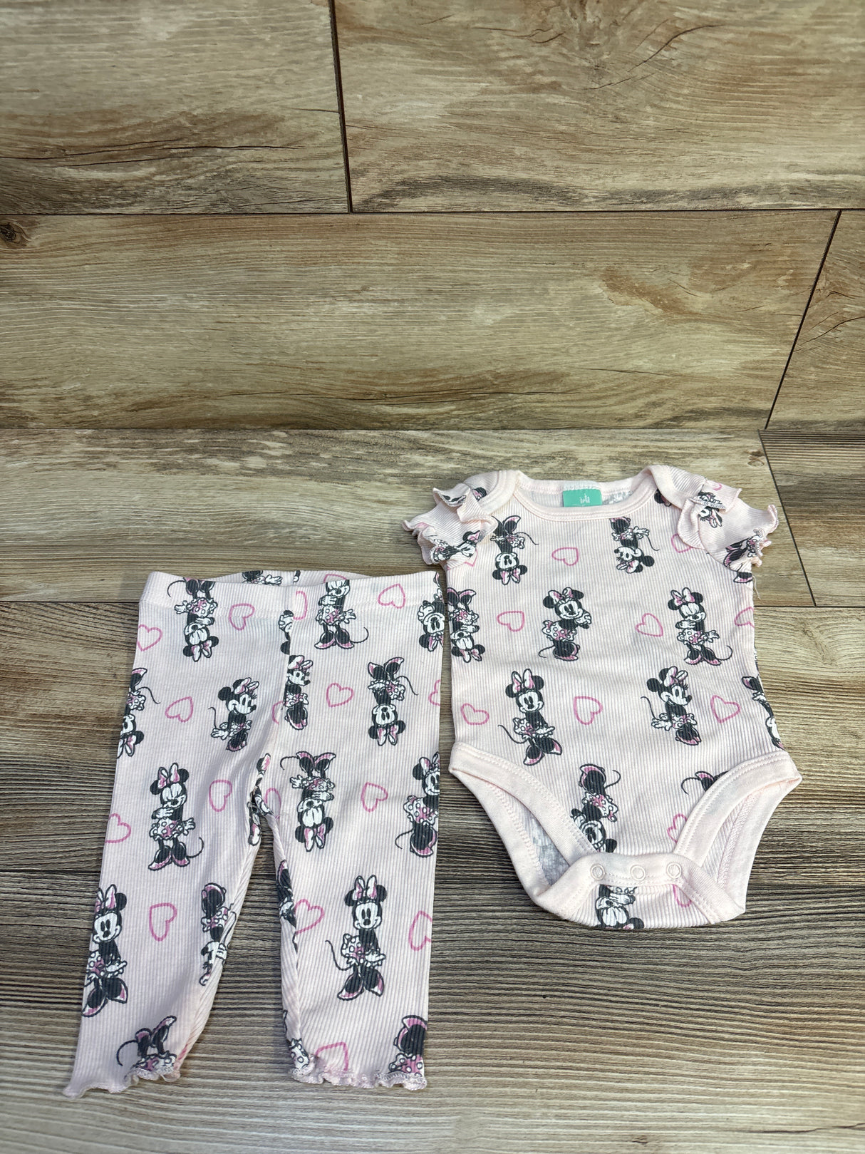 Disney Baby 2pc Minnie Mouse Ribbed Bodysuit & Pants Set Pink sz 3/6m
