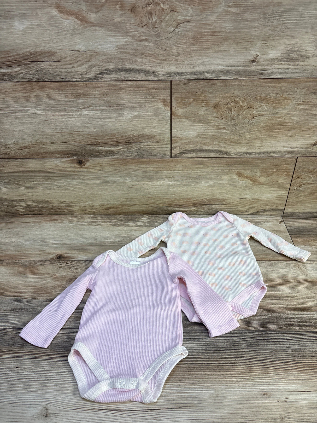 Little Beginnings 2pk Waffle Knit Long Sleeve Bodysuits Pink sz 3-6m