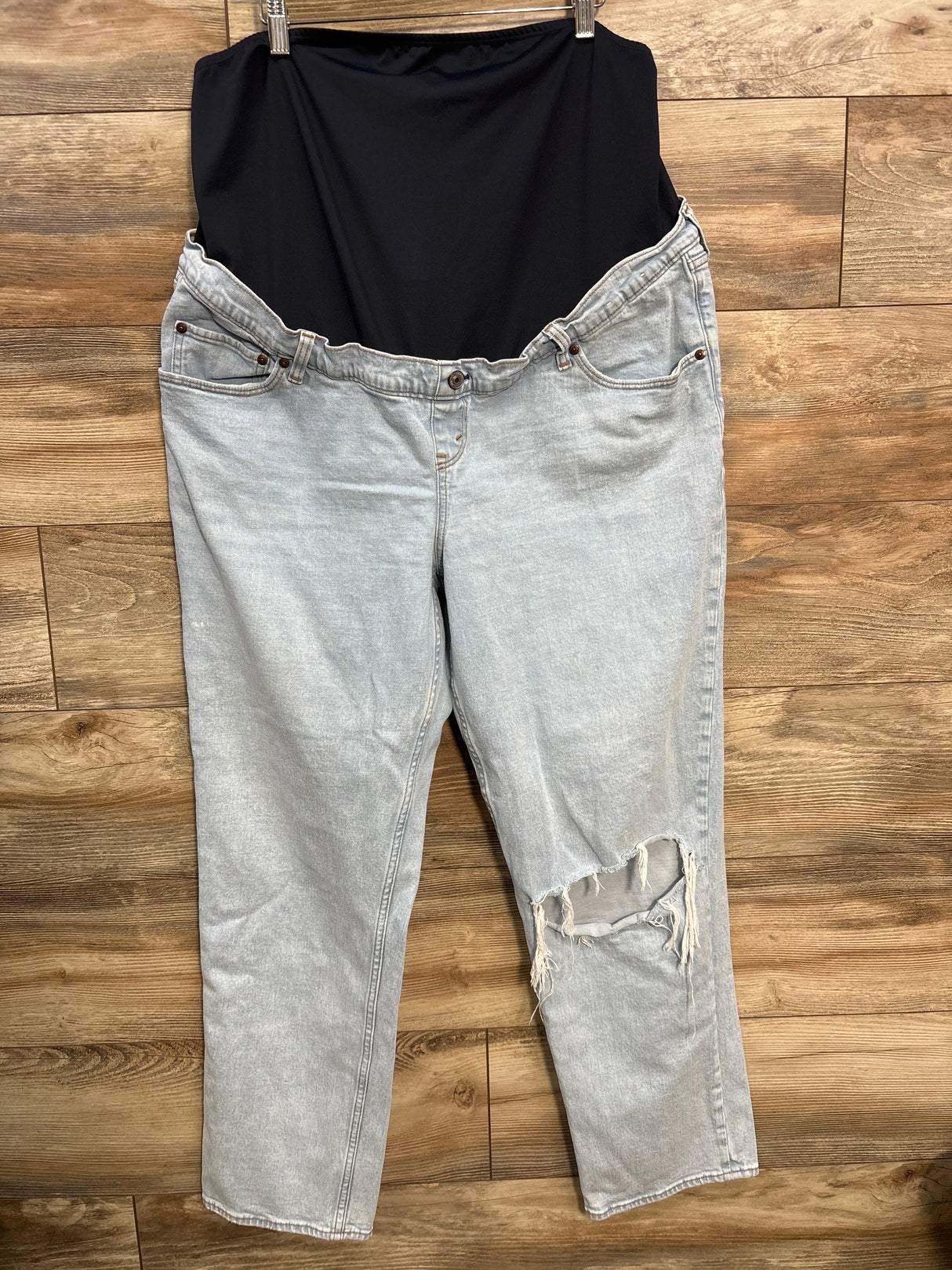 Abercrombie Fitch Maternity Full Panel Distressed Open Knee Jeans Blue sz XXL