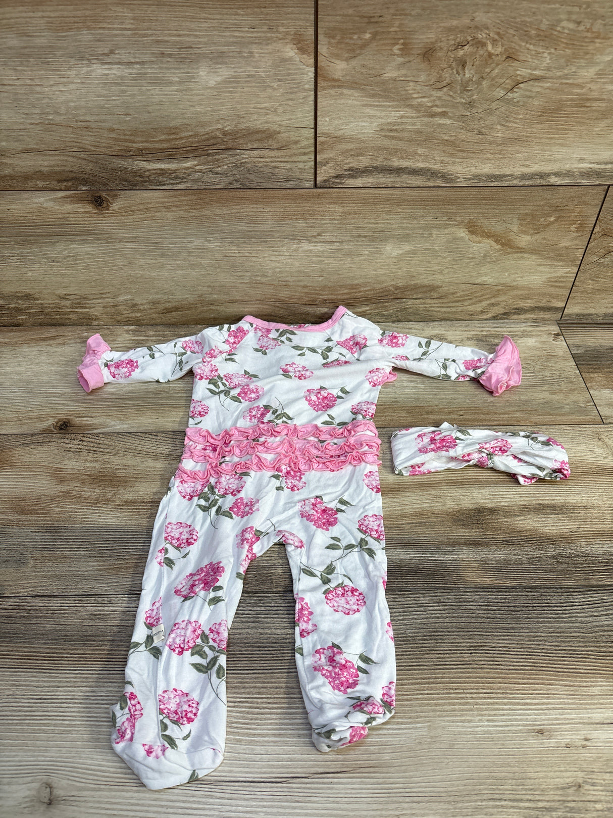 Milkberry 2pc Bamboo Ruffle Footie & Headband Set White sz 0-3m