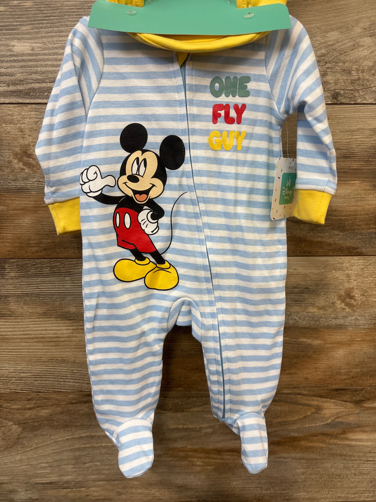 NEW Disney Baby 2pc Mickey Mouse Sleeper & Bib Set Blue sz 0/3m