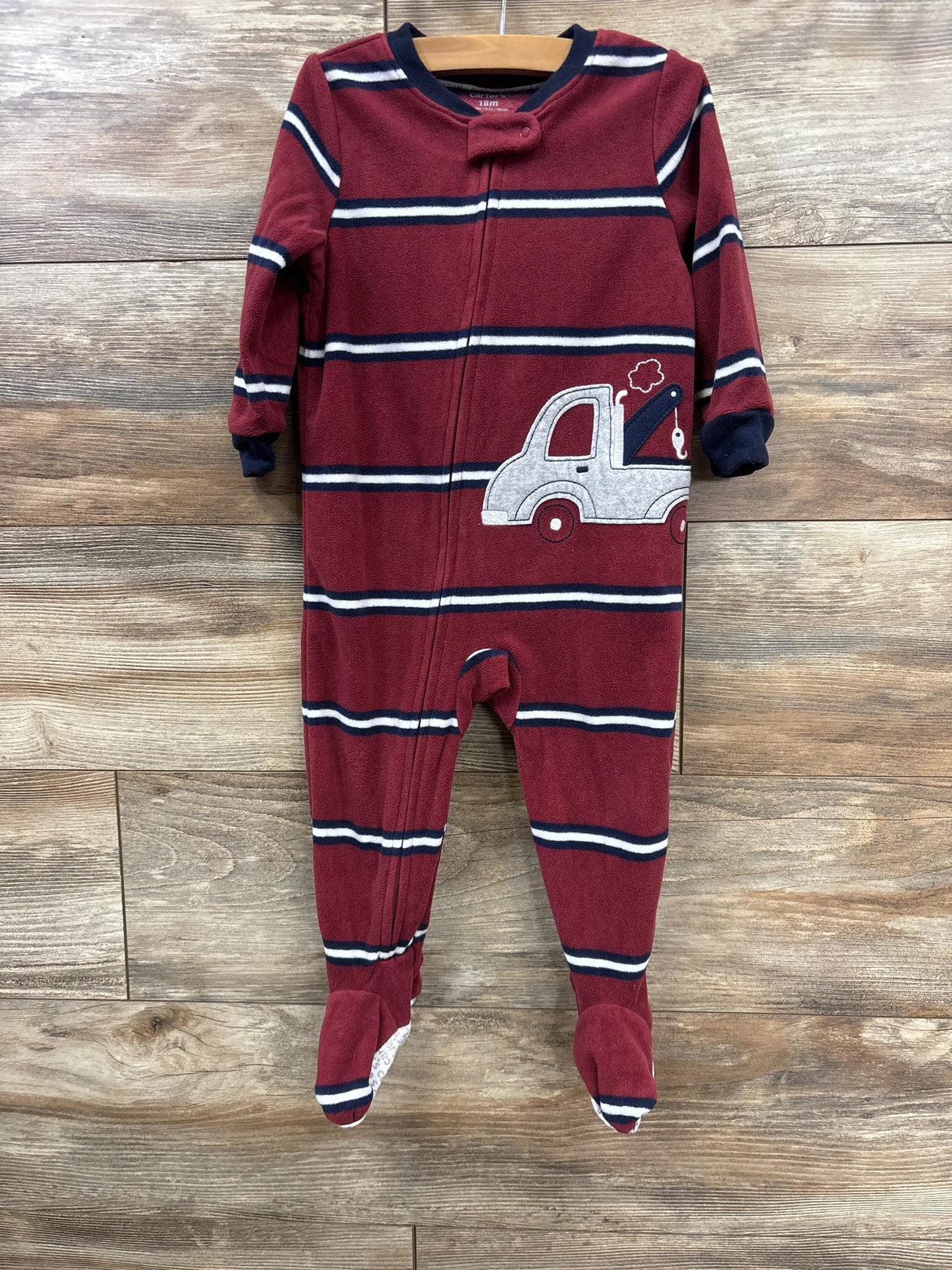 Carter's Striped Tow Truck Blanket Sleeper Burgundy sz 18m
