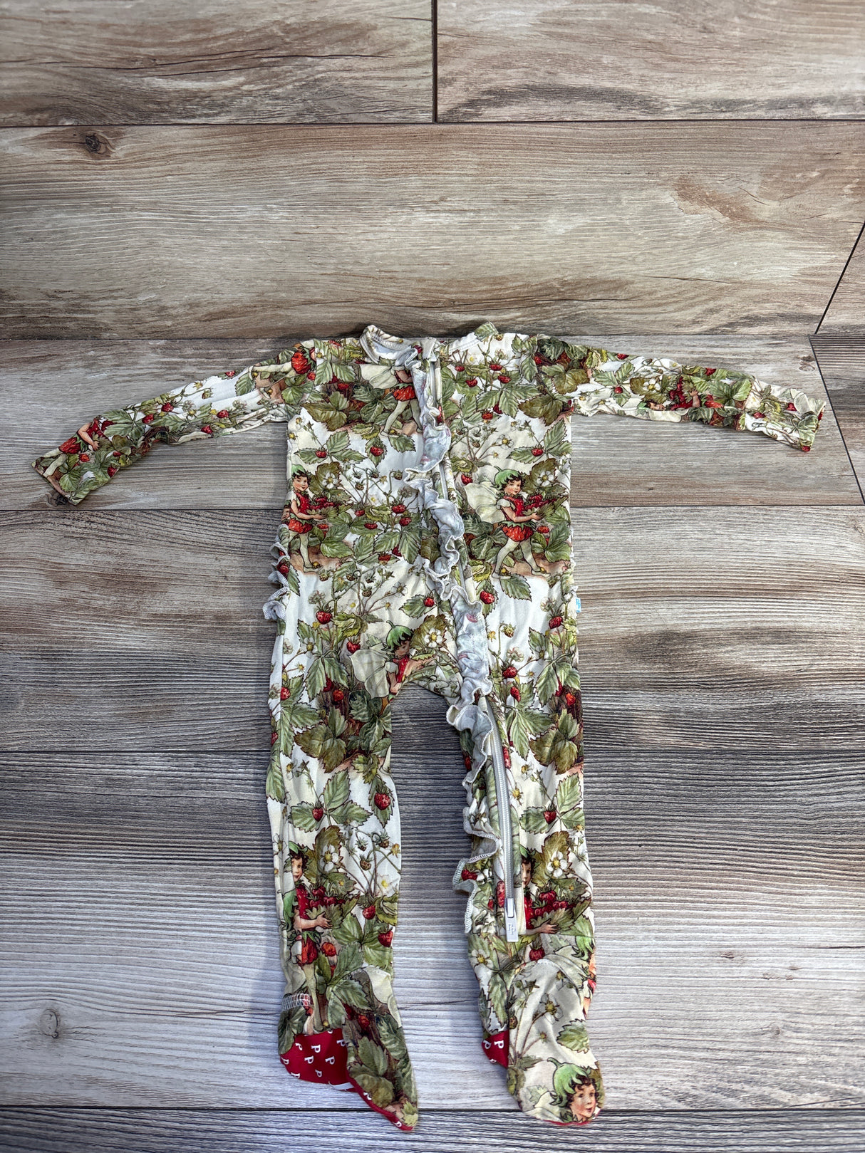 Flower Fairies x Posh P 'Strawberry Fairies' Footie Ruffled Zippered 1pc Green sz 6-9m