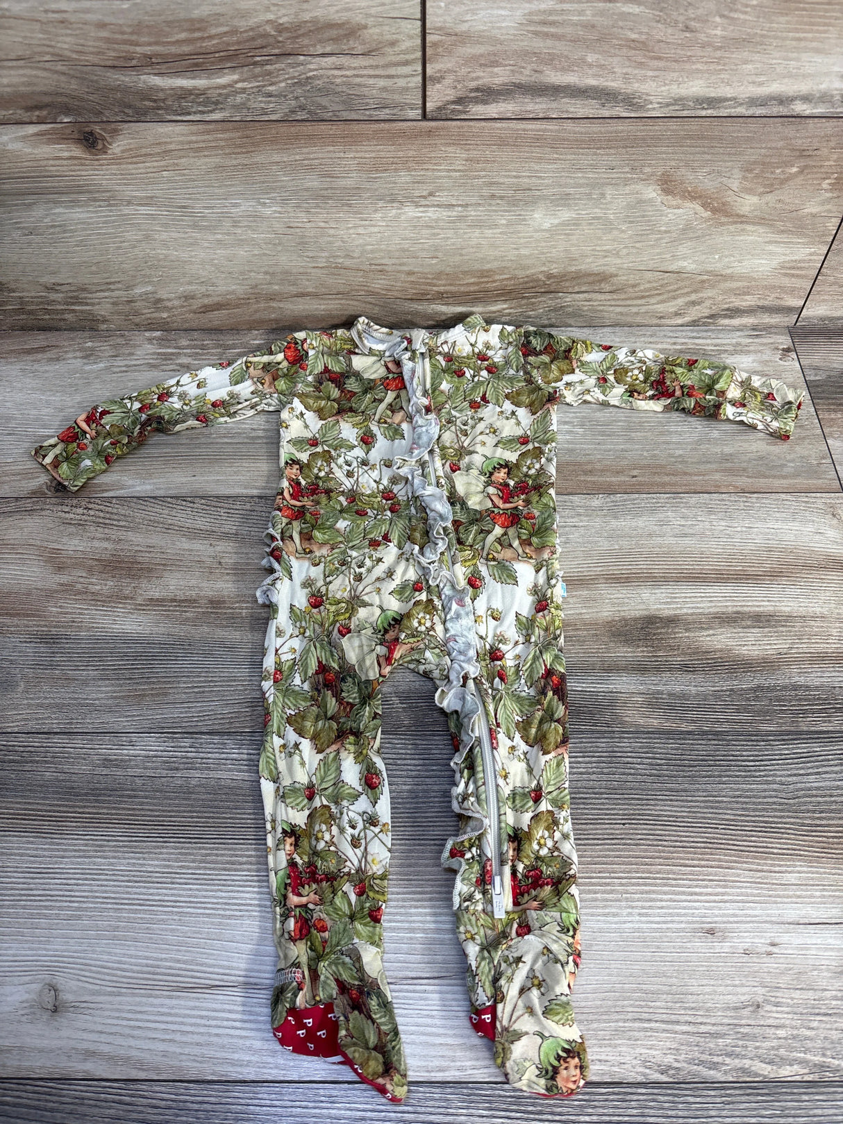 Flower Fairies x Posh P 'Strawberry Fairies' Footie Ruffled Zippered 1pc Green sz 6-9m