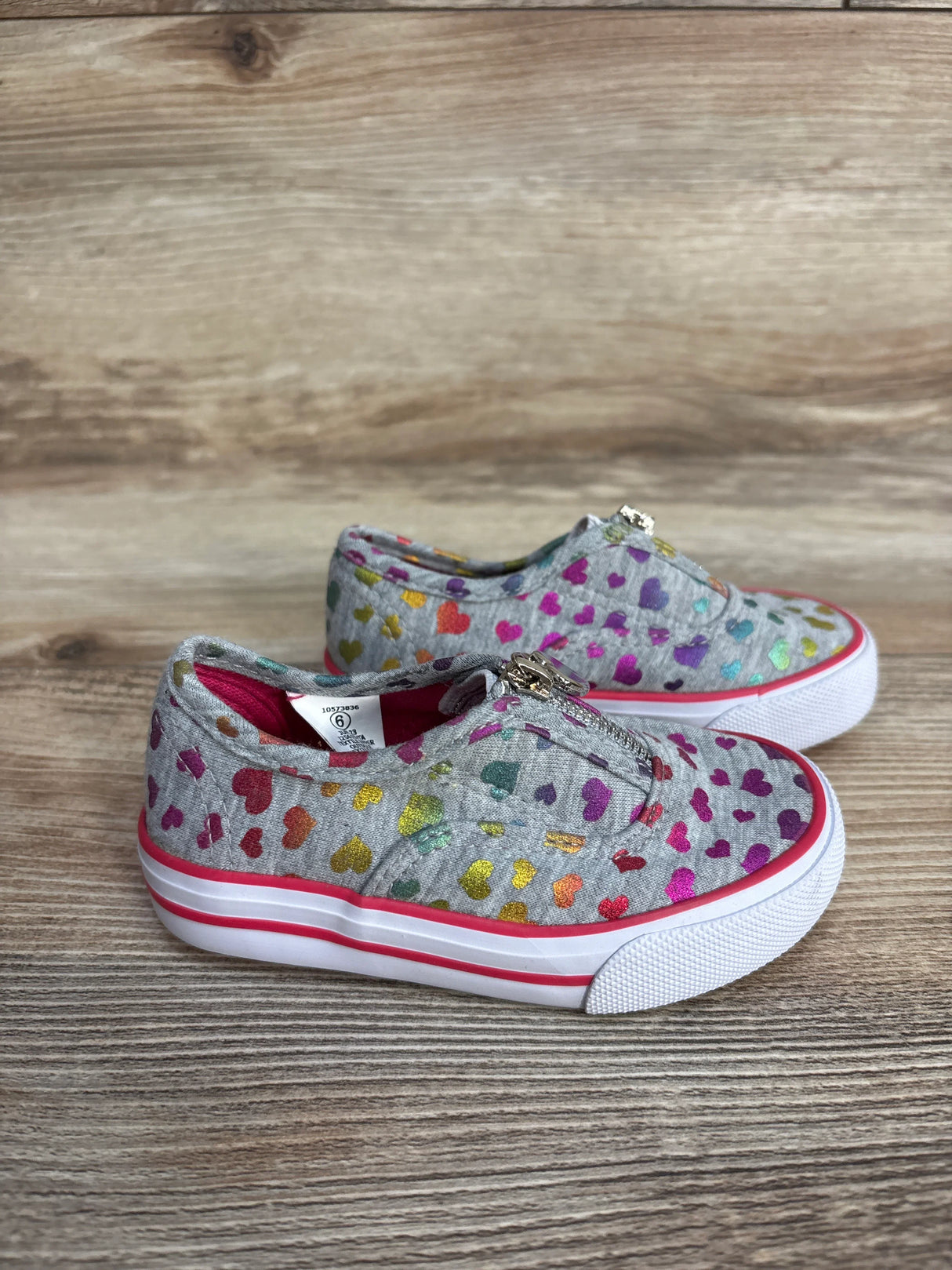 US Sports Zipper Sneakers Heart Print Grey sz 6c