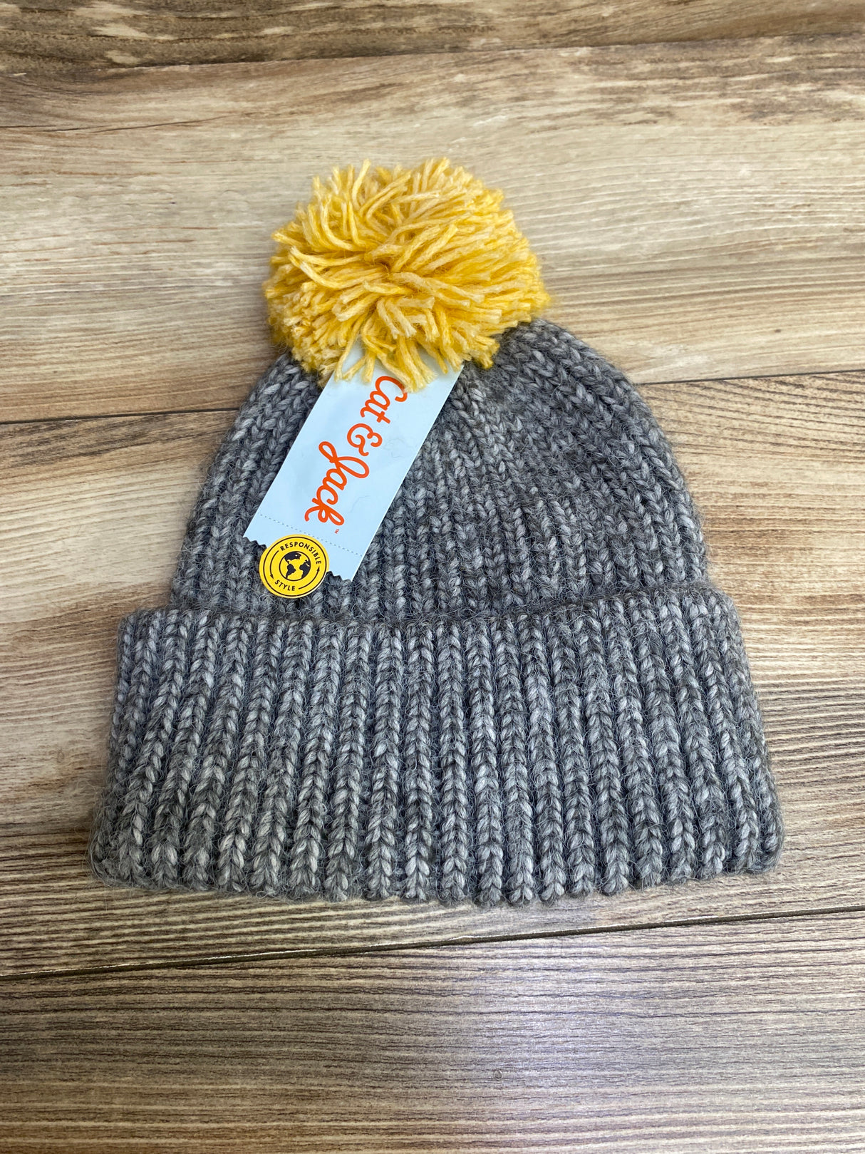 NEW Cat & Jack Knit Beanie w/ Pom Pom Grey sz 2T-5T