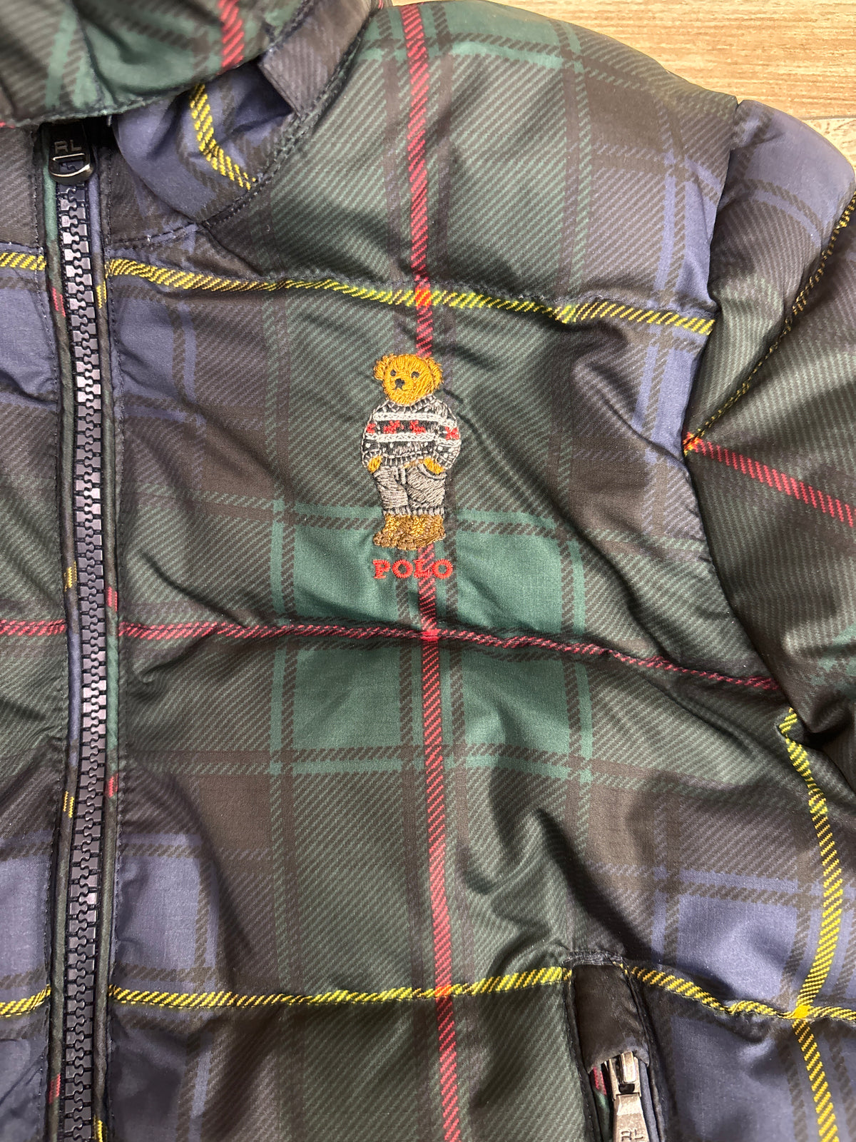 Ralph Lauren Plaid Down Hooded Puffer Jacket Green sz 3T