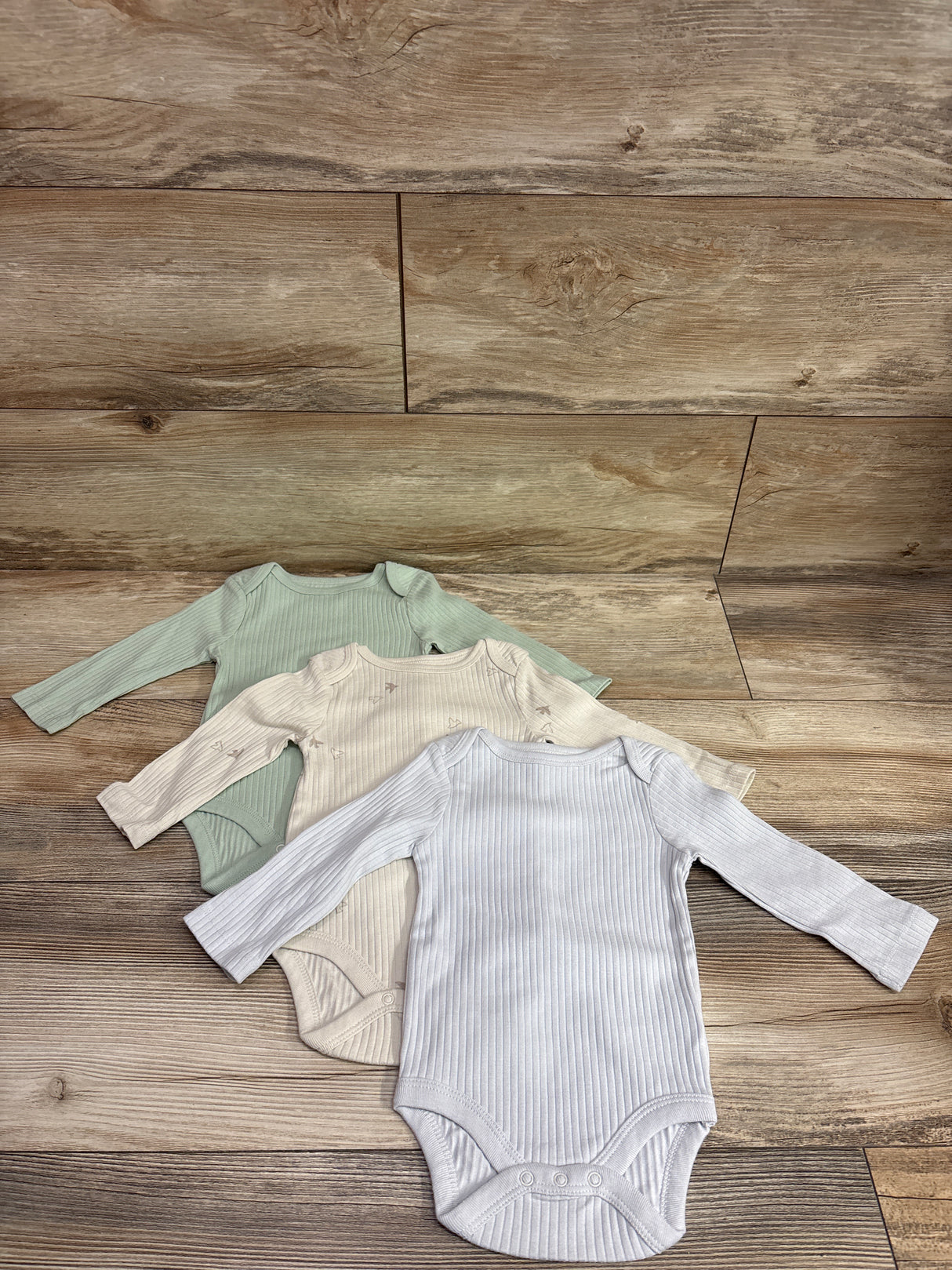 Cloud Island 3pk Ribbed Long Sleeve Bodysuits Green sz 3-6m