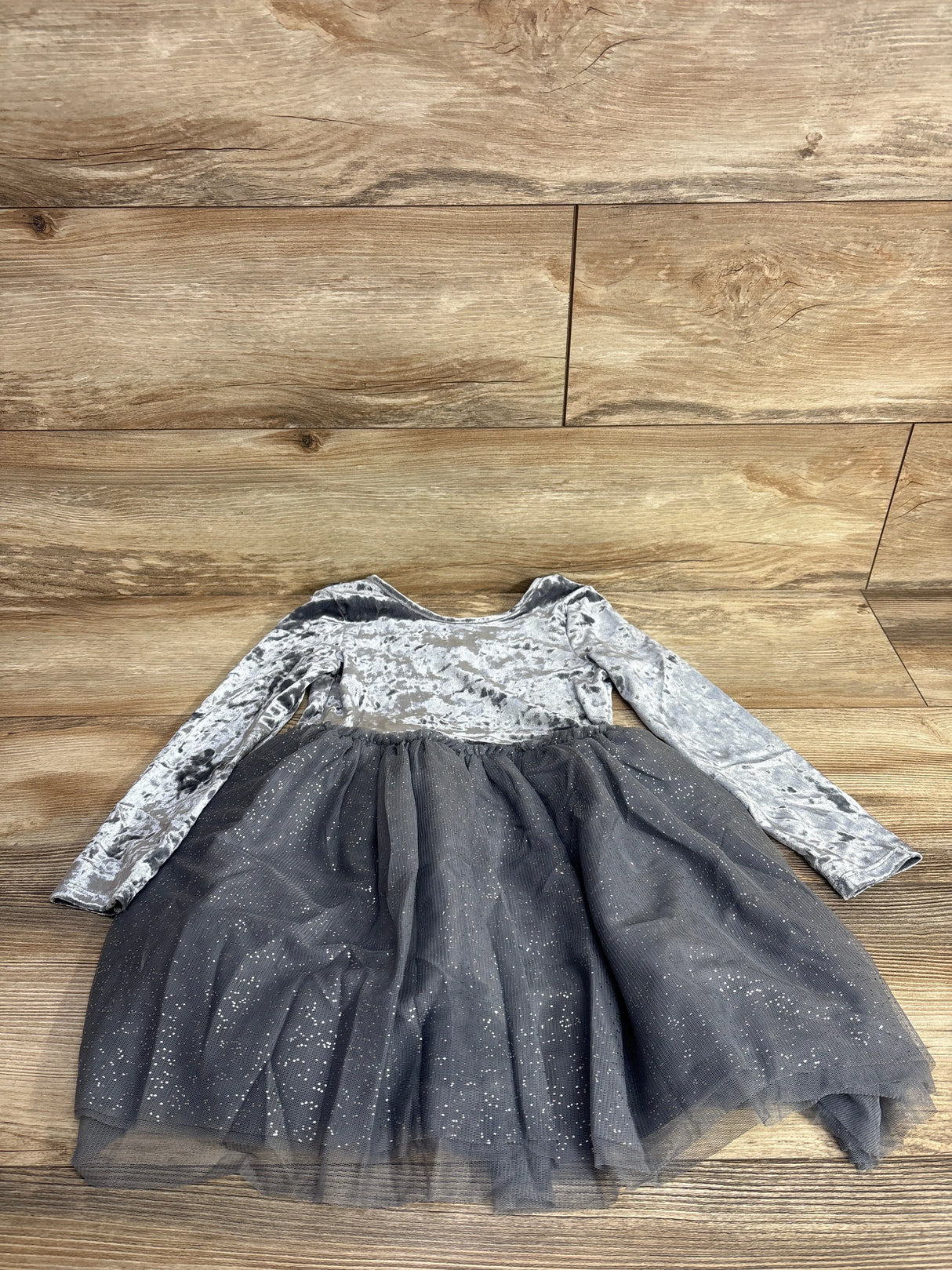 Cat & Jack Crushed Velvet Tulle Dress Silver sz 5T