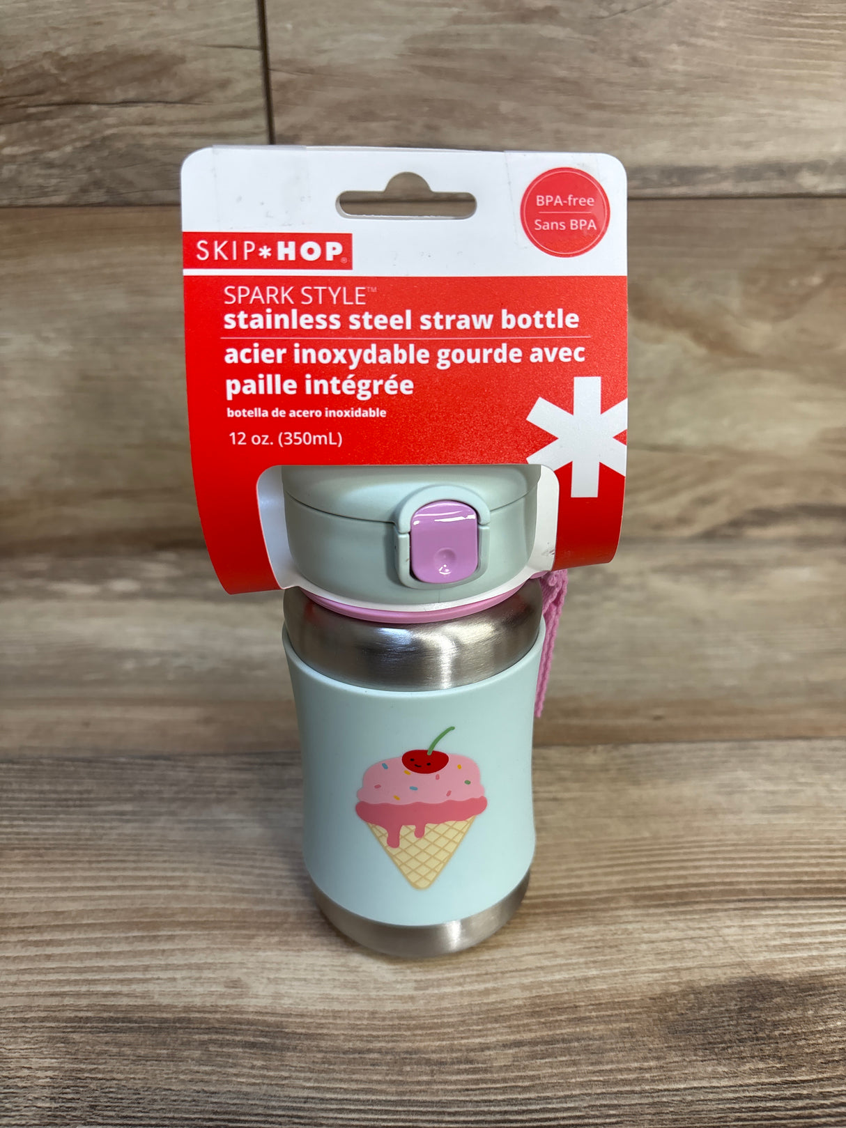 NEW Skip Hop Spark Style Stainless Steel Straw Bottle, Ice Cream 12oz