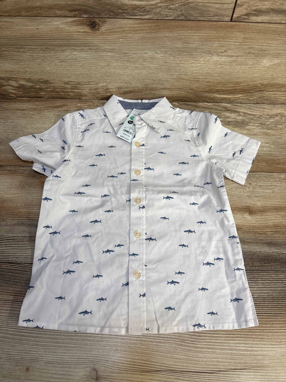 NEW OshKosh Shark Print Button Up Shirt White sz 4T