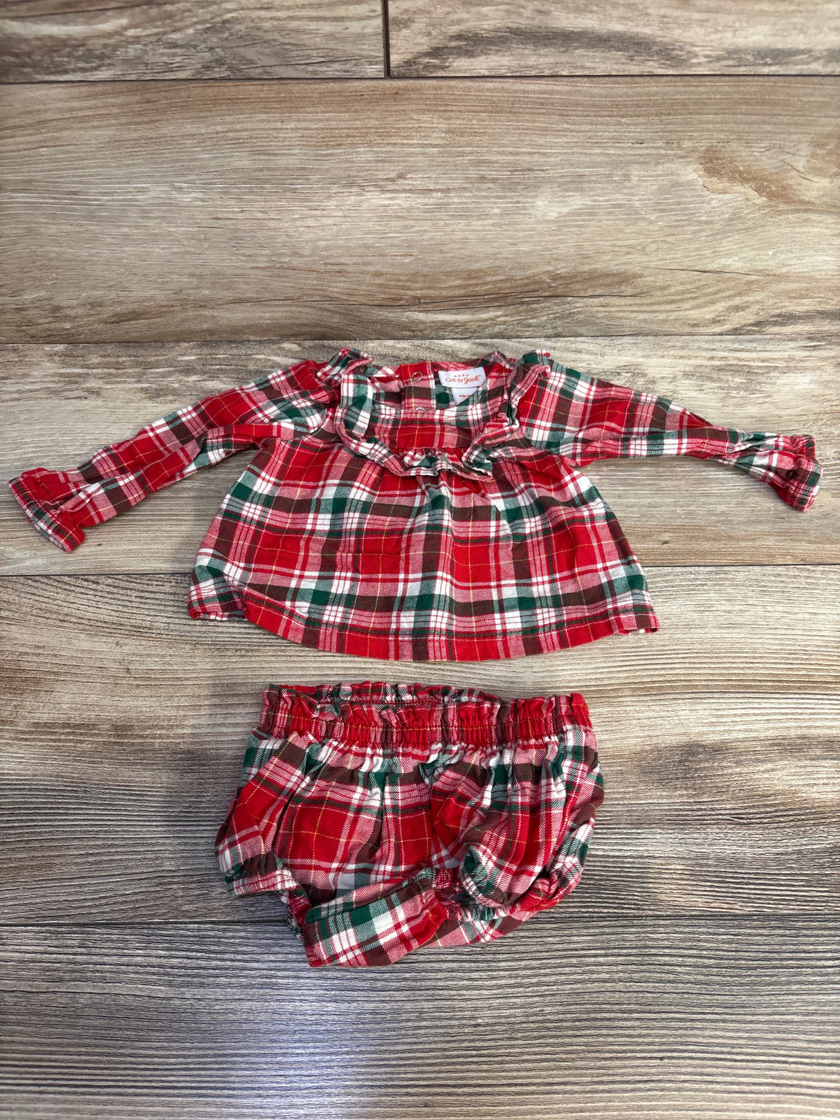 Cat & Jack Plaid Ruffled Top & Bloomers Set Red sz Newborn