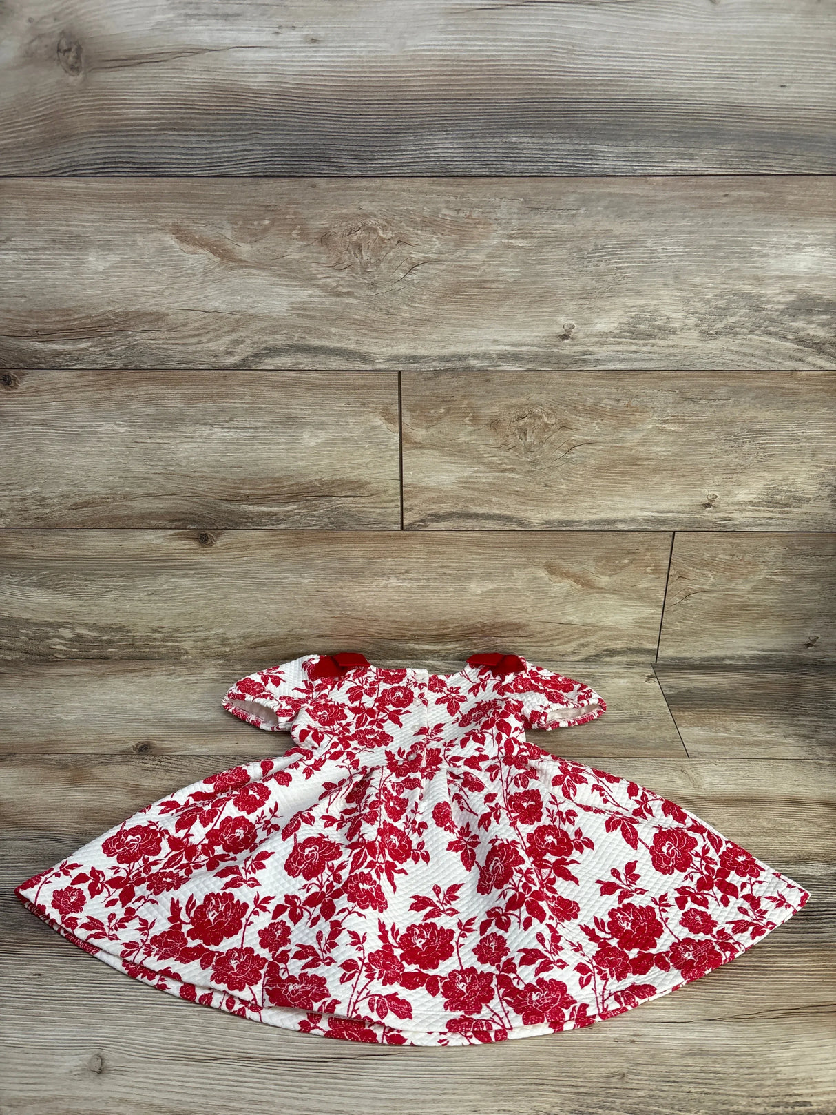 Janie & Jack Maroon Berry Floral Quilted Bow Dress White sz 2T
