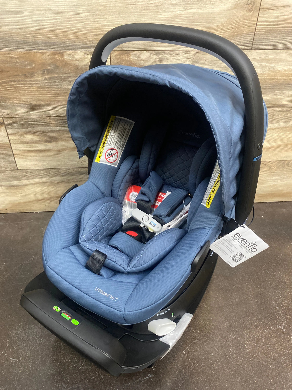 NEW Evenflo Revolve 180 LiteMax NXT Rotating Infant Car Seat with Sensory Soothe in Flint Blue 3-30lbs