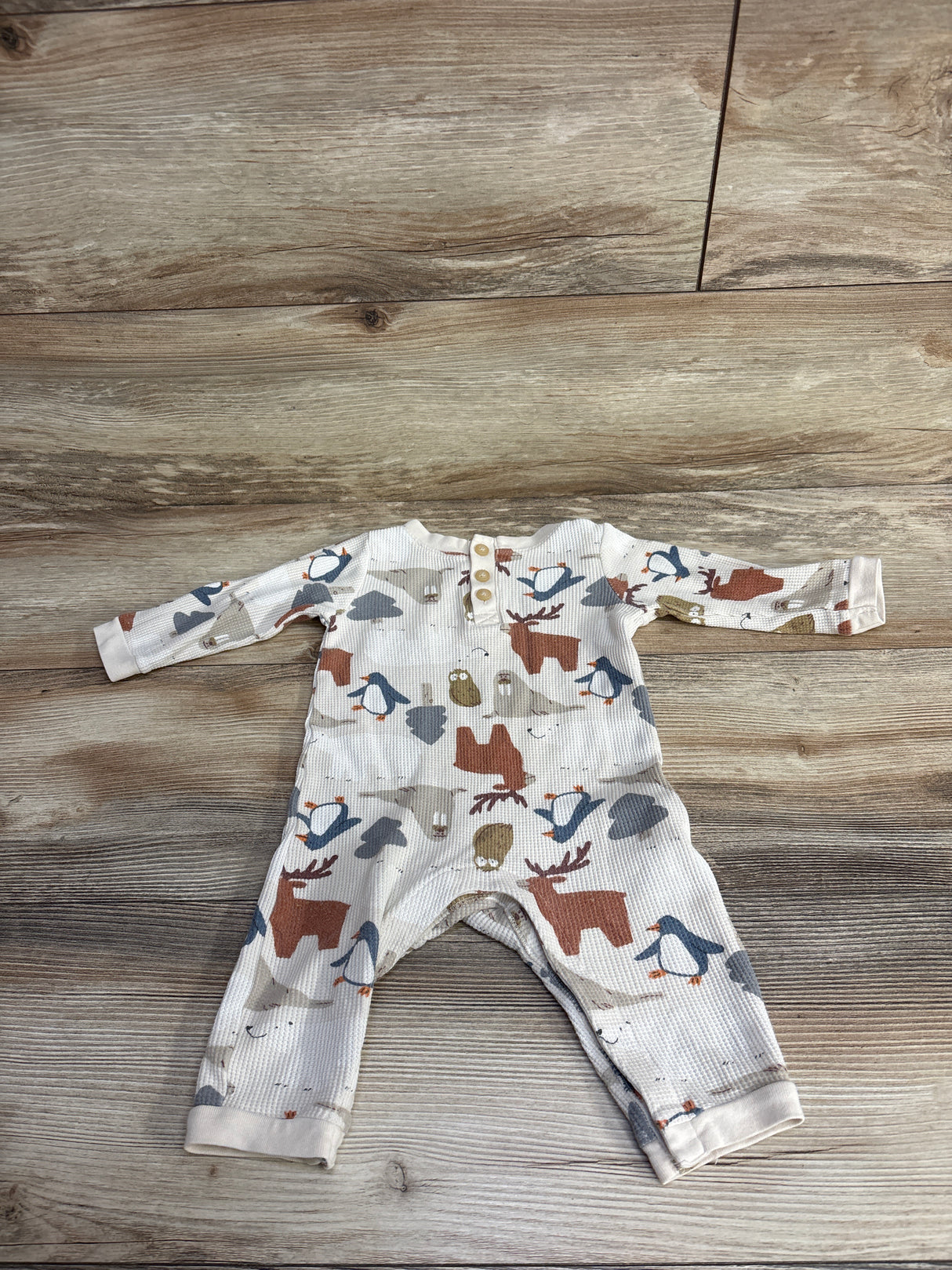 Old Navy Waffle Knit Animal Print Coverall Beige sz 6-12m