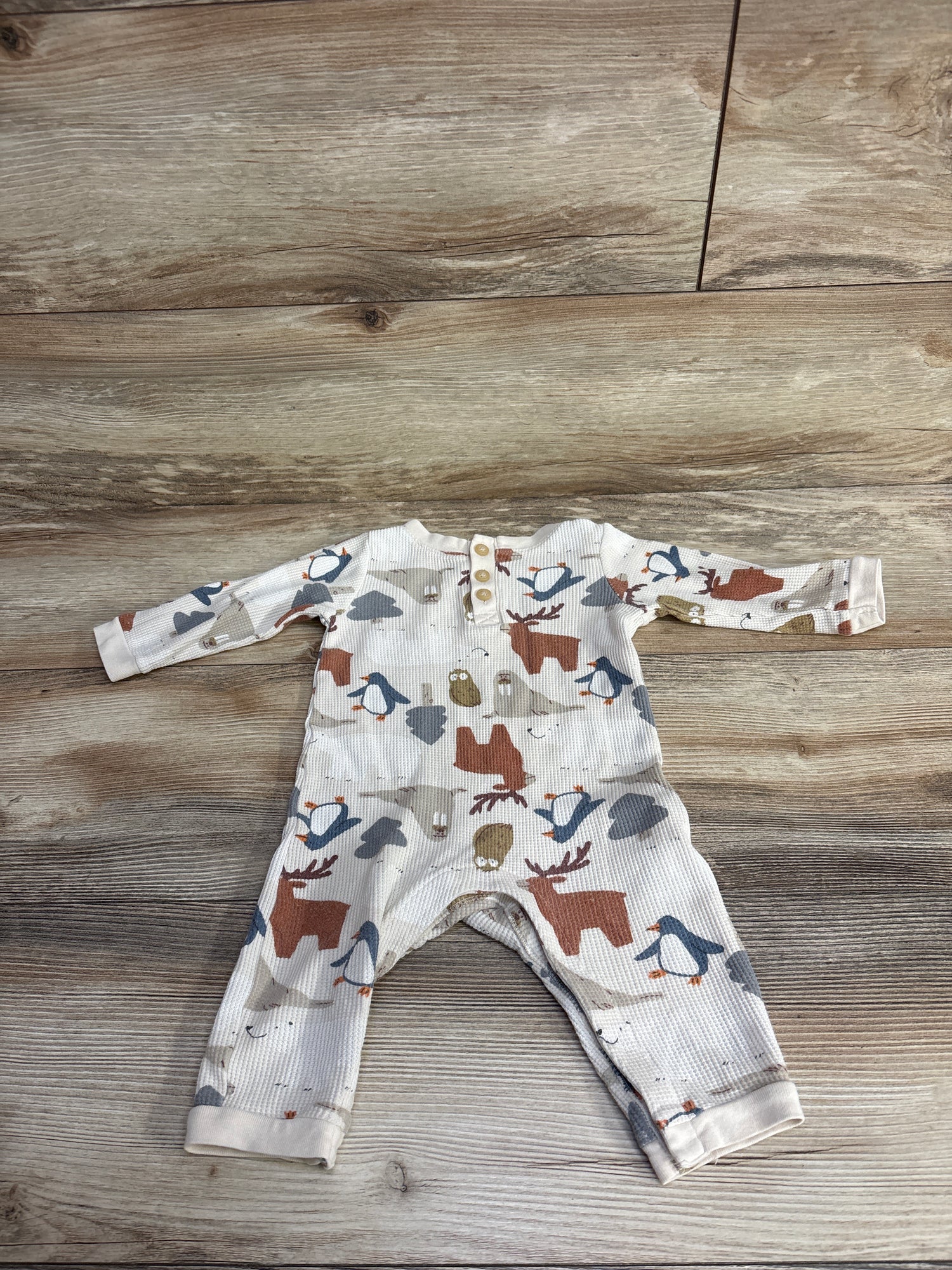Old Navy Waffle Knit Animal Print Coverall Beige sz 6-12m