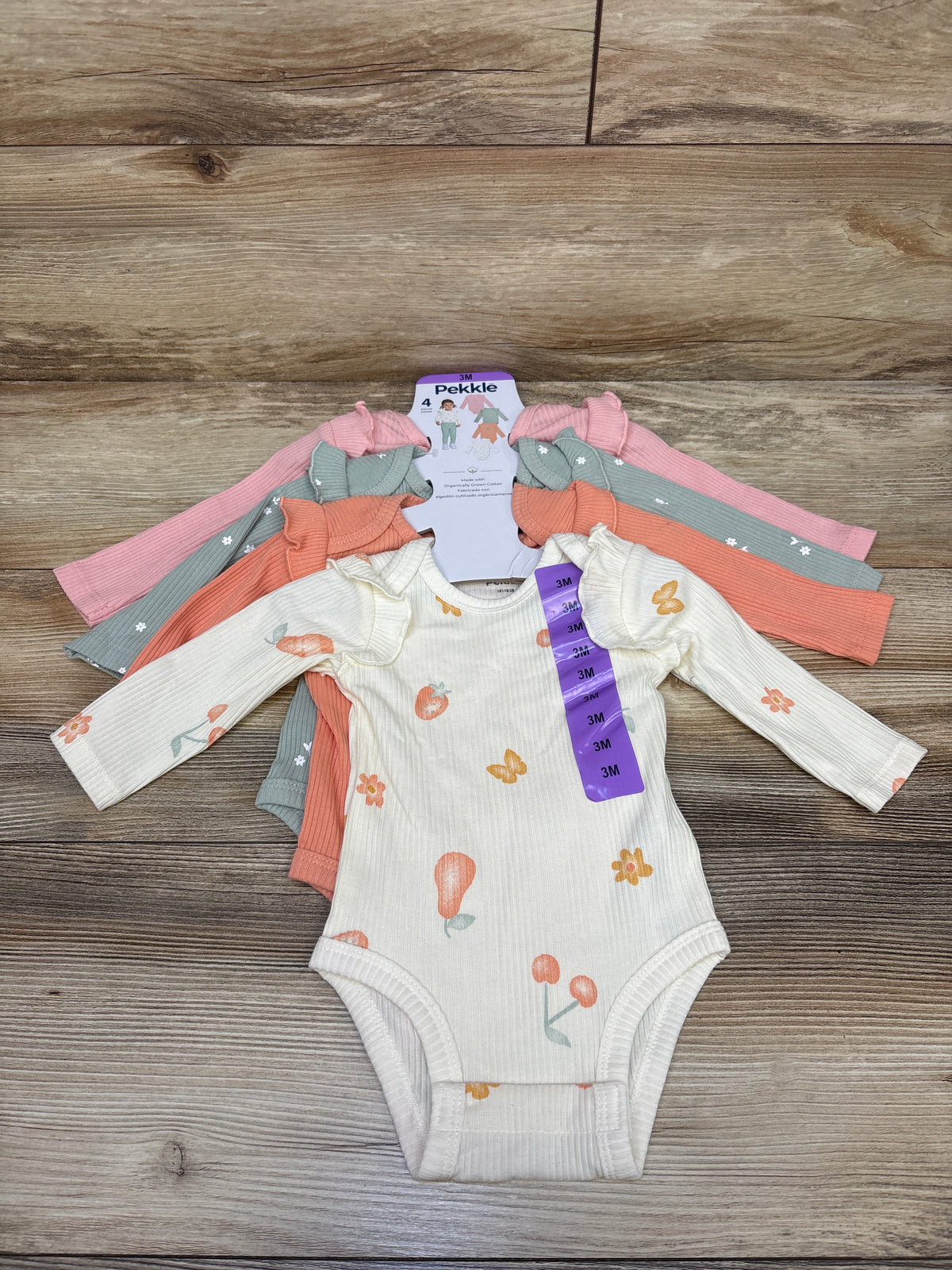 NEW Pekkle 4pk Long Sleeve Ribbed Bodysuits Pink sz 3m