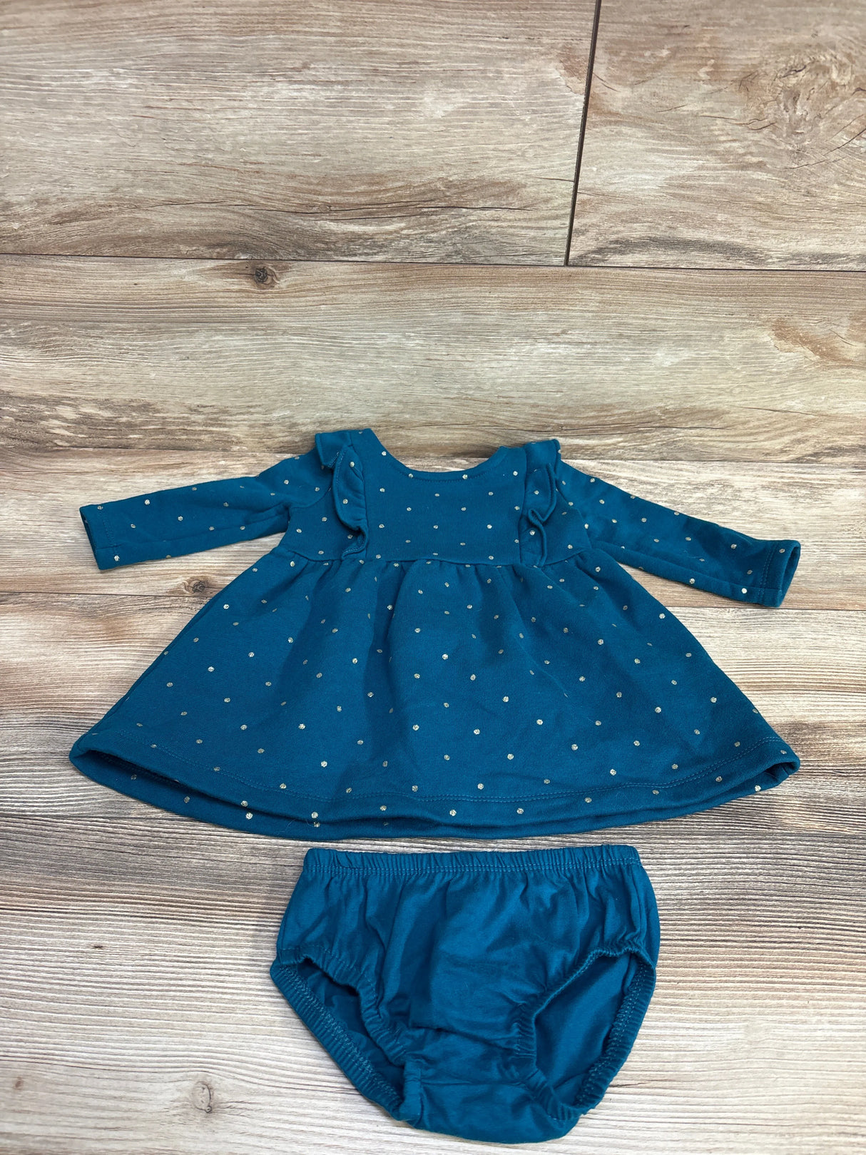 Carter's 2pc Ruffled Polka Dot Dress & Bloomers Set Blue sz 6m