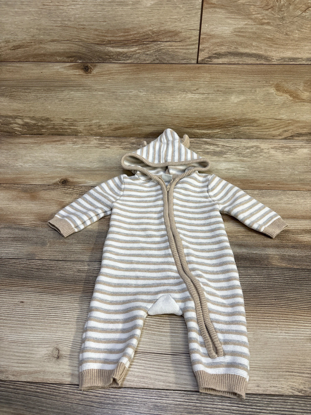 Little Me Striped Hooded Knit Coverall White sz 3m