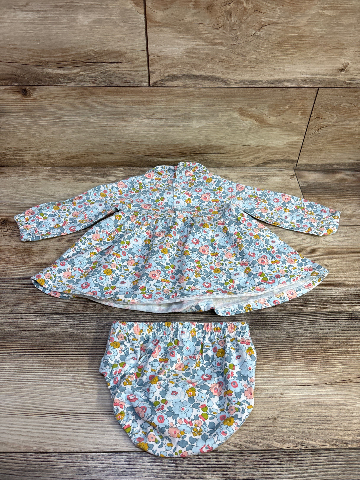 2pc Floral Long Sleeve Collared Top & Bloomers Set Blue sz 12m