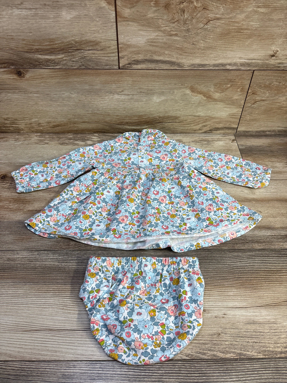 2pc Floral Long Sleeve Collared Top & Bloomers Set Blue sz 12m