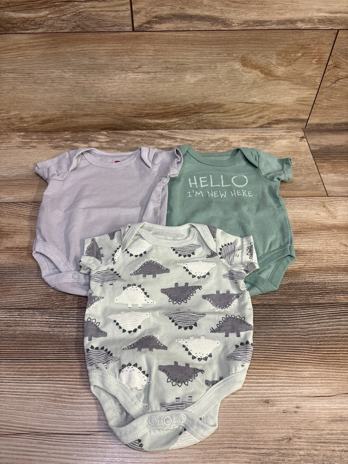 Mini Hop 3pk Hello I'm New Here Bodysuits Green sz Newborn