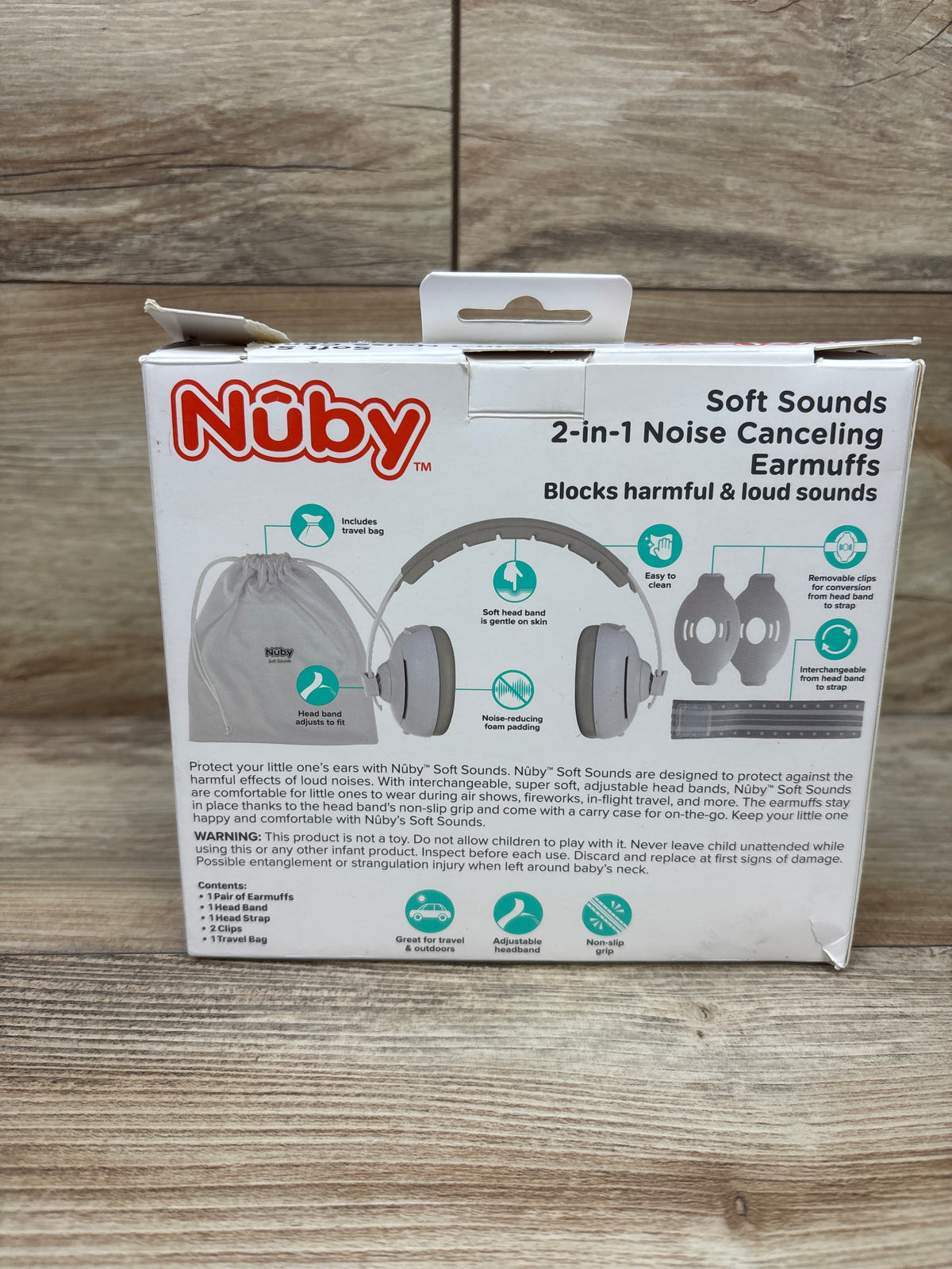 Nuby Soft Sounds Baby Earmuffs with Travel Bag Grey