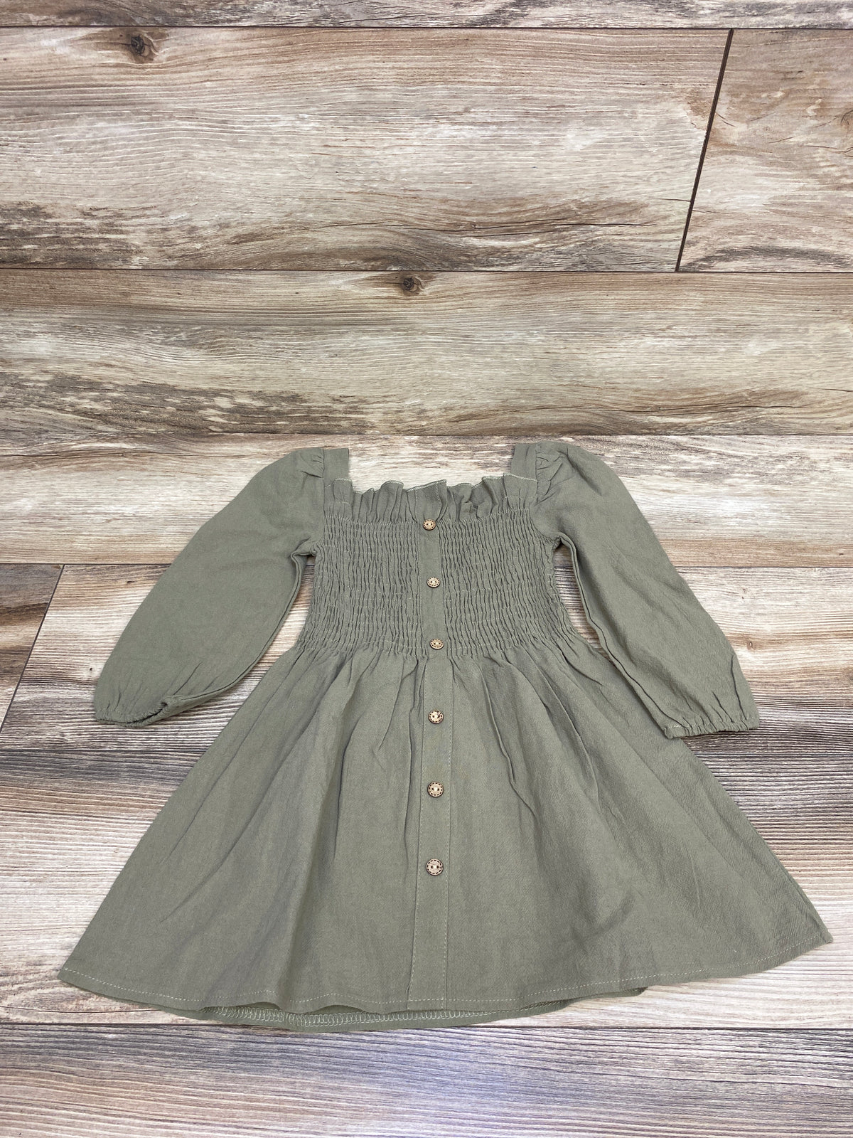 Happy Town Smocked Long Sleeve Button Dress Green sz 18-24m