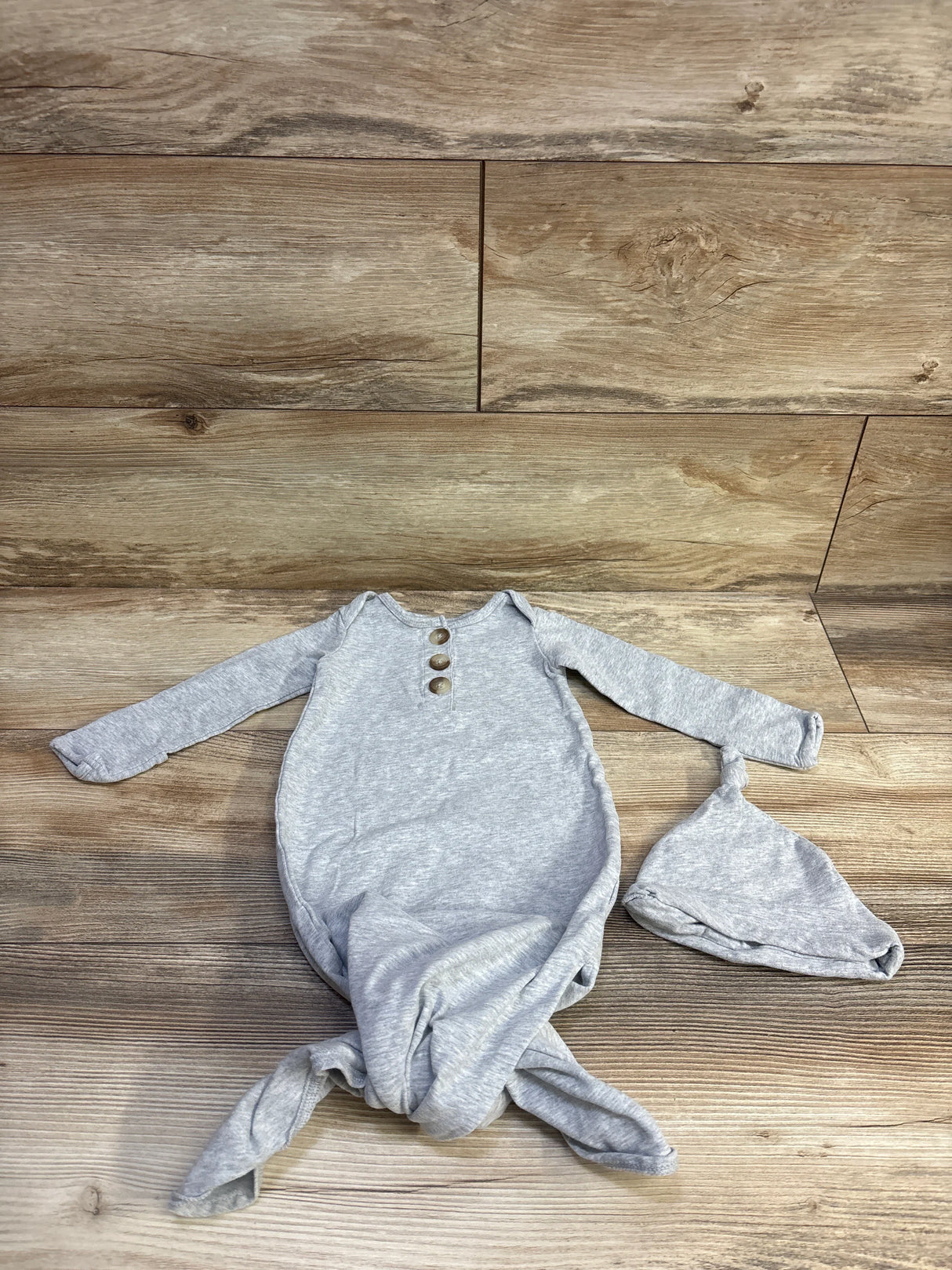 Wonder Nation 2pc Henley Knot Gown & Hat Set Grey sz 0-3m
