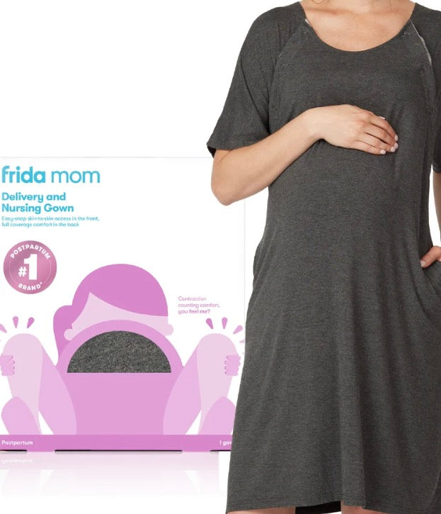 NEW Frida Mom Delivery & Nursing Gown Grey One Size