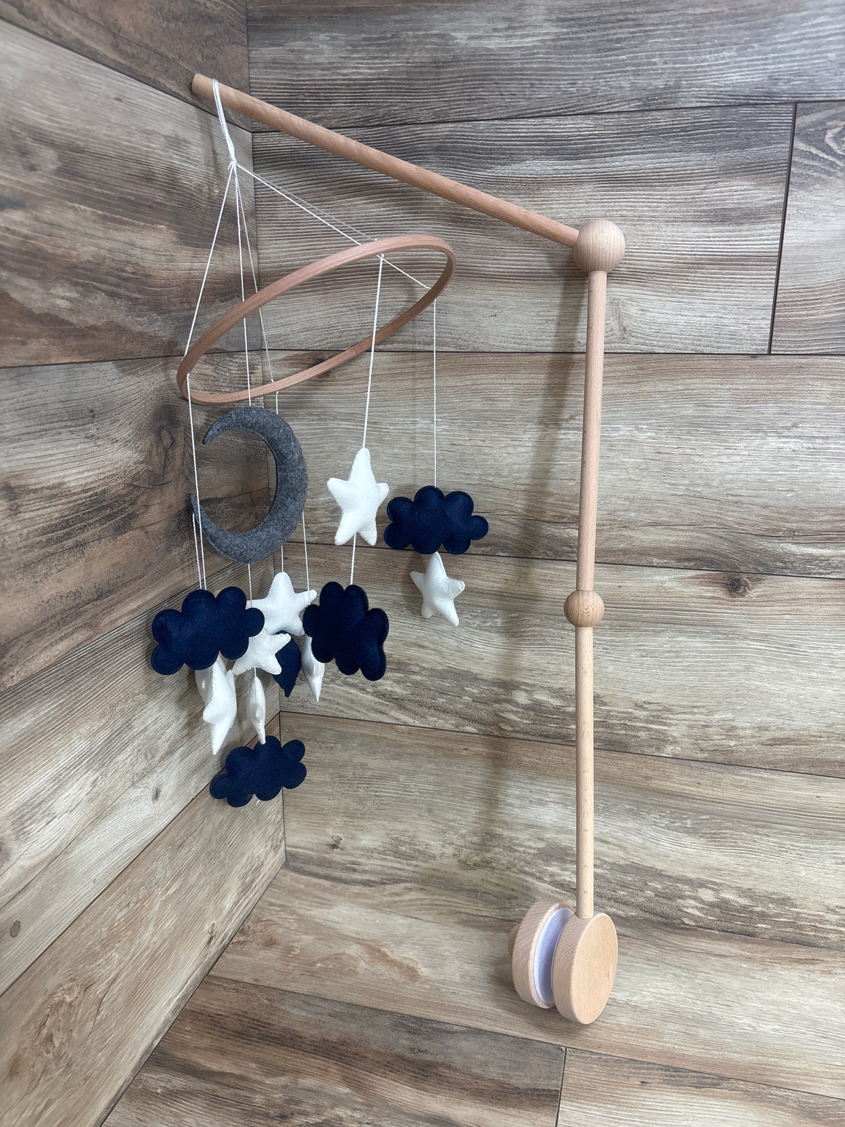 VKP Wooden Crib Mobile - Blue Moon, Stars & Clouds