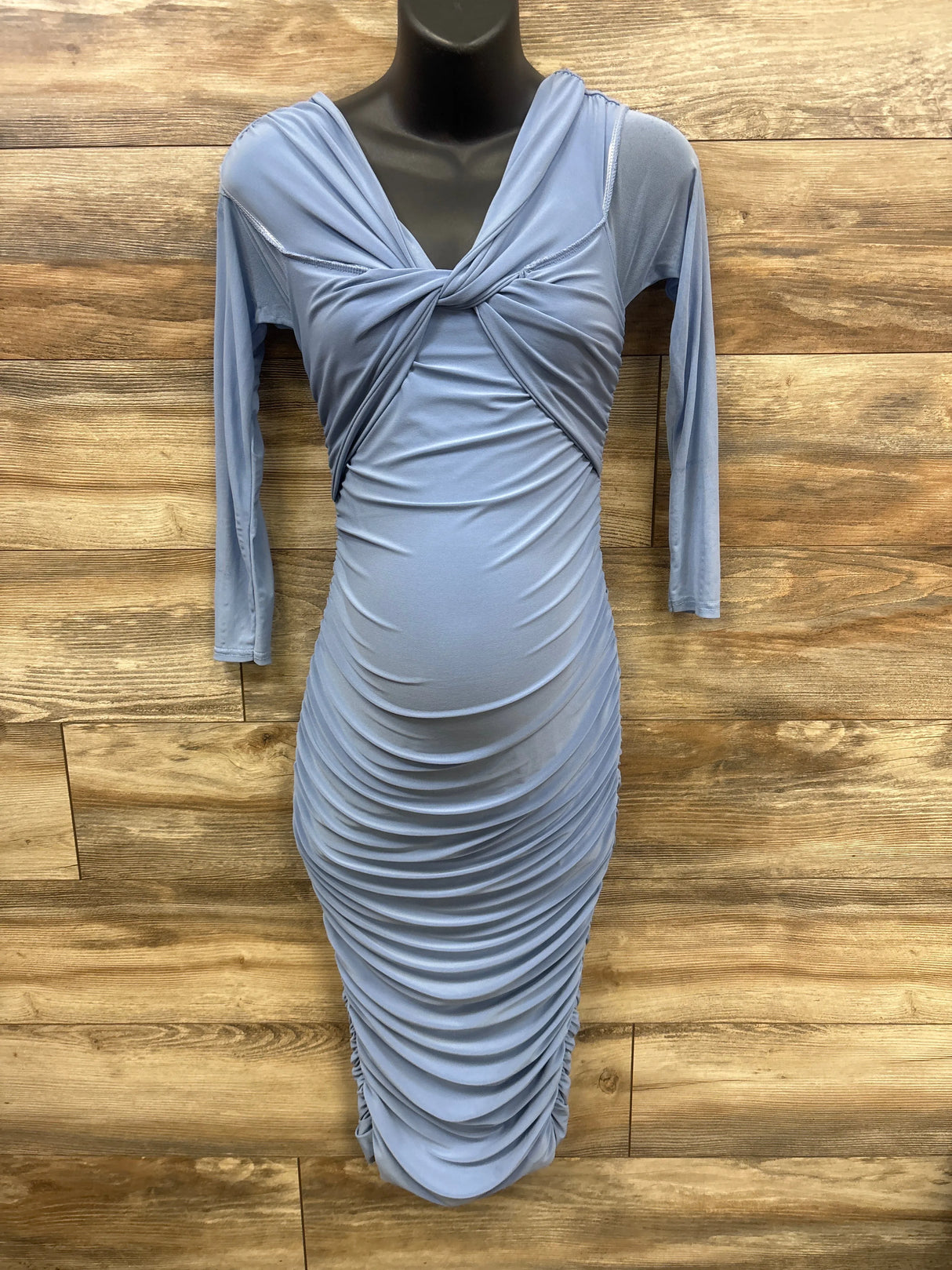 Club L London Ruched Mesh Sleeve Maternity Dress Powder Blue sz Small
