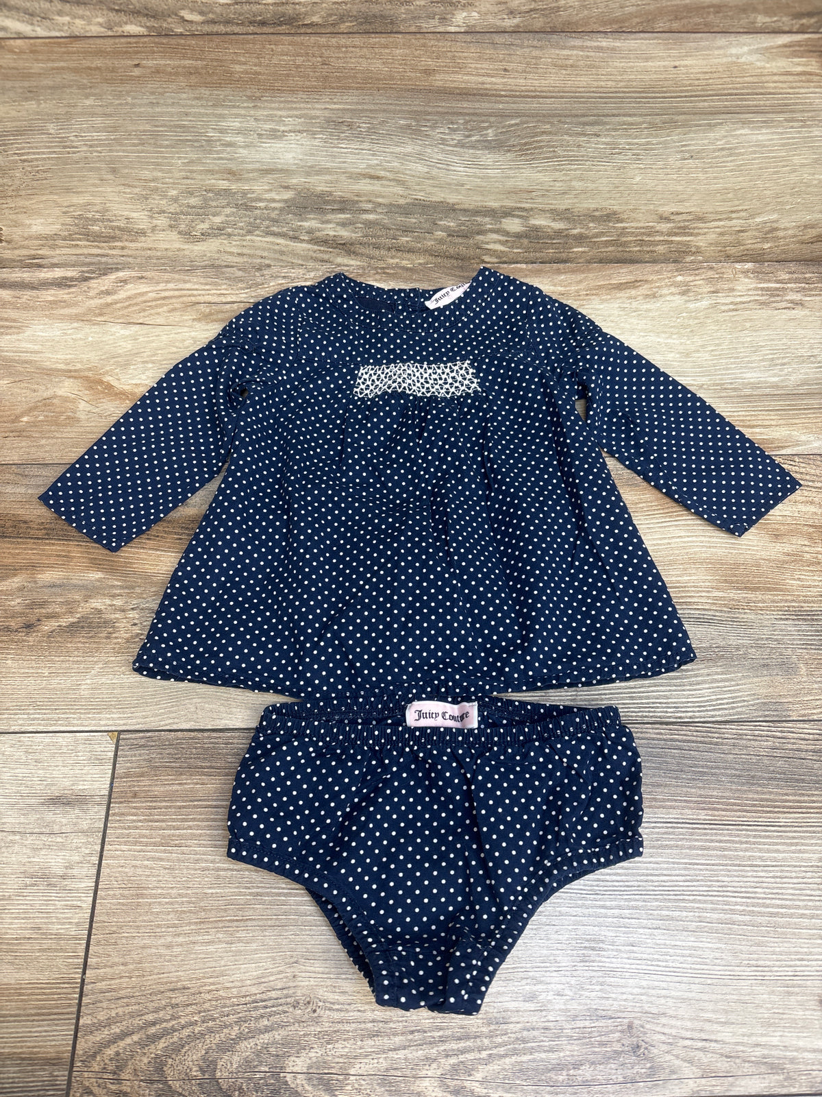 Juicy Couture 2pc Polka Dot Dress & Bloomers Set Navy sz 6/12m