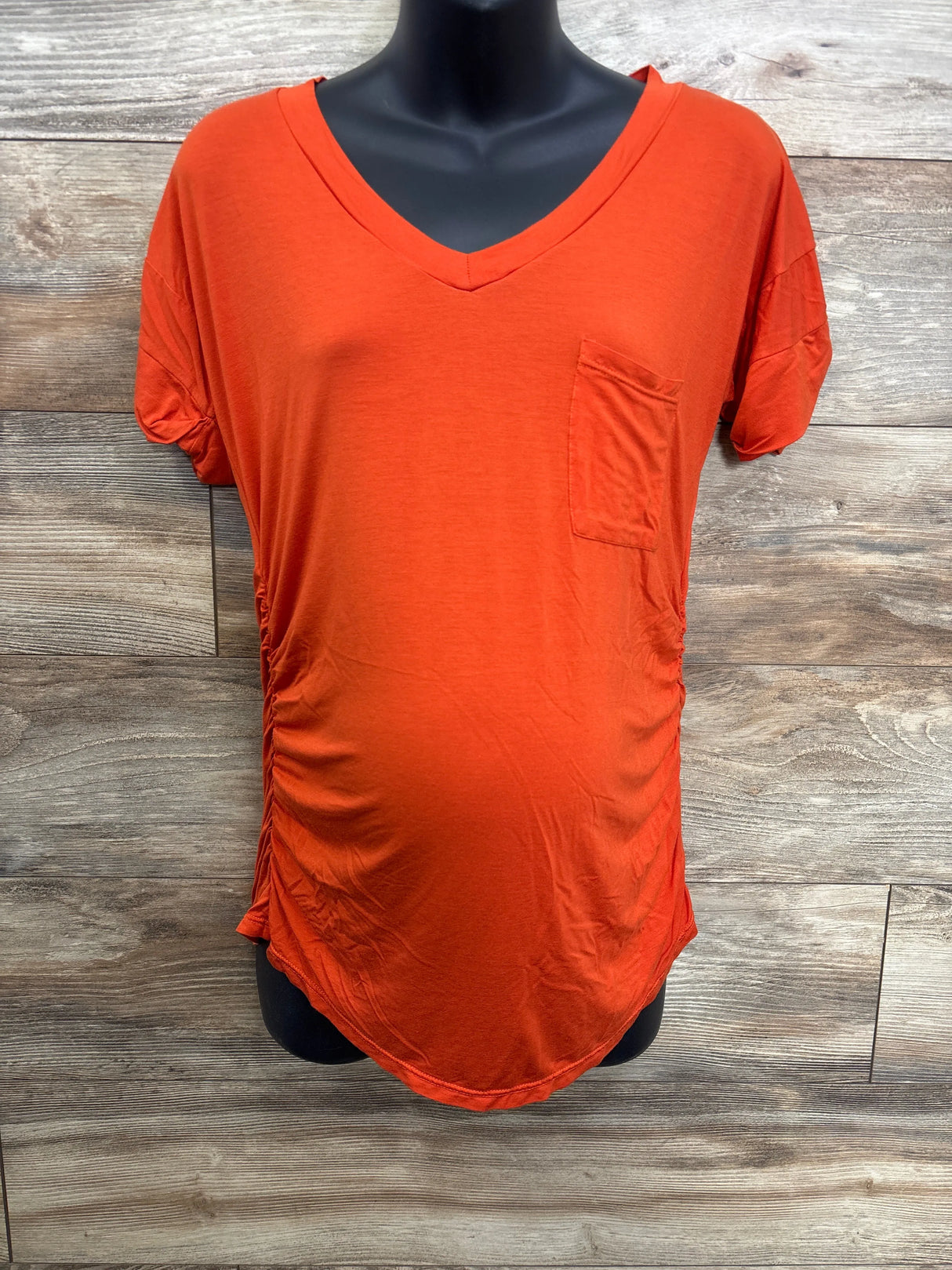 Maternity Ruched V-Neck Shirt Orange sz Medium