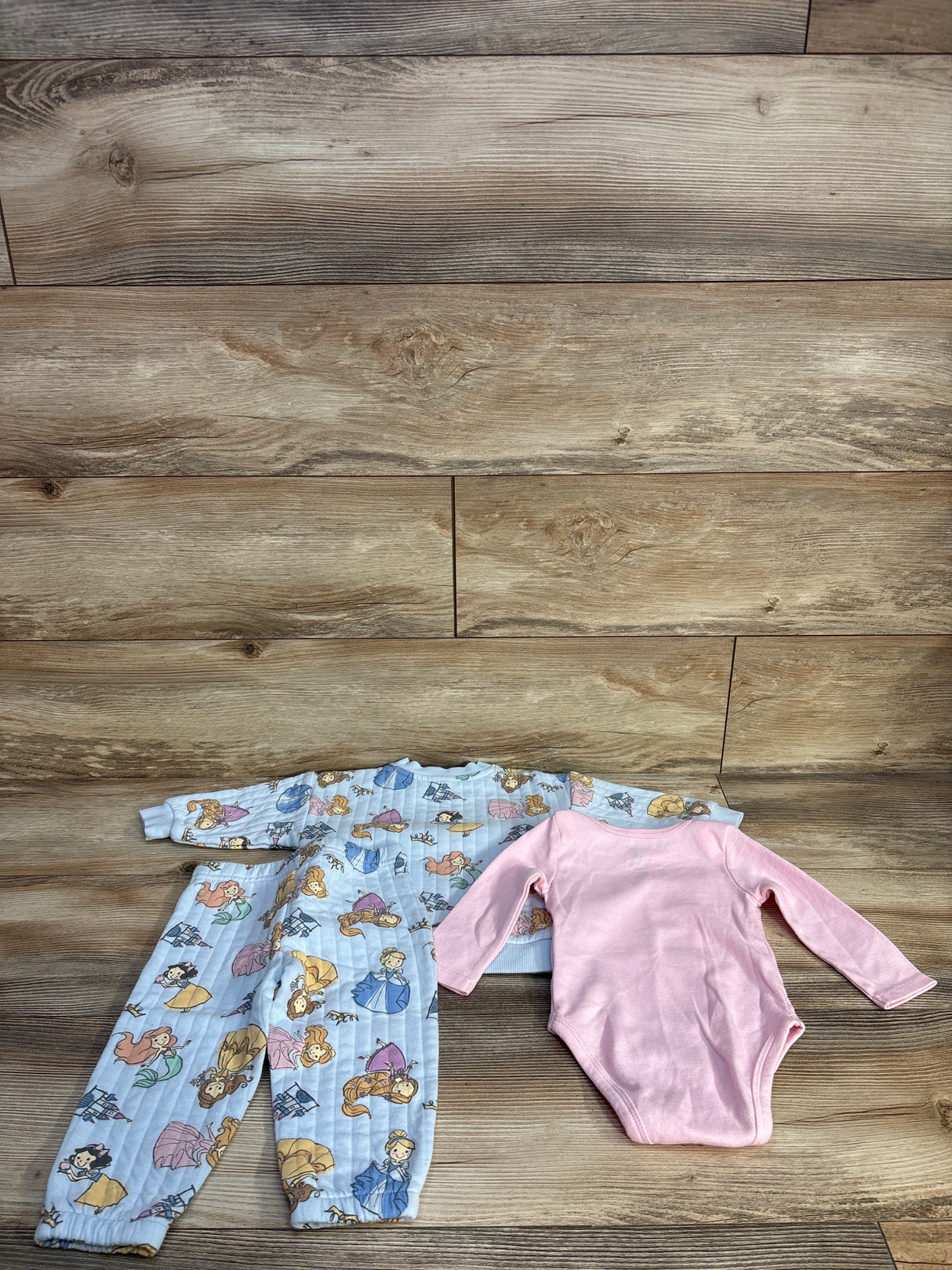 Disney Baby 3pc Princess Sweater, Bodysuit & Pants Set Blue sz 12m