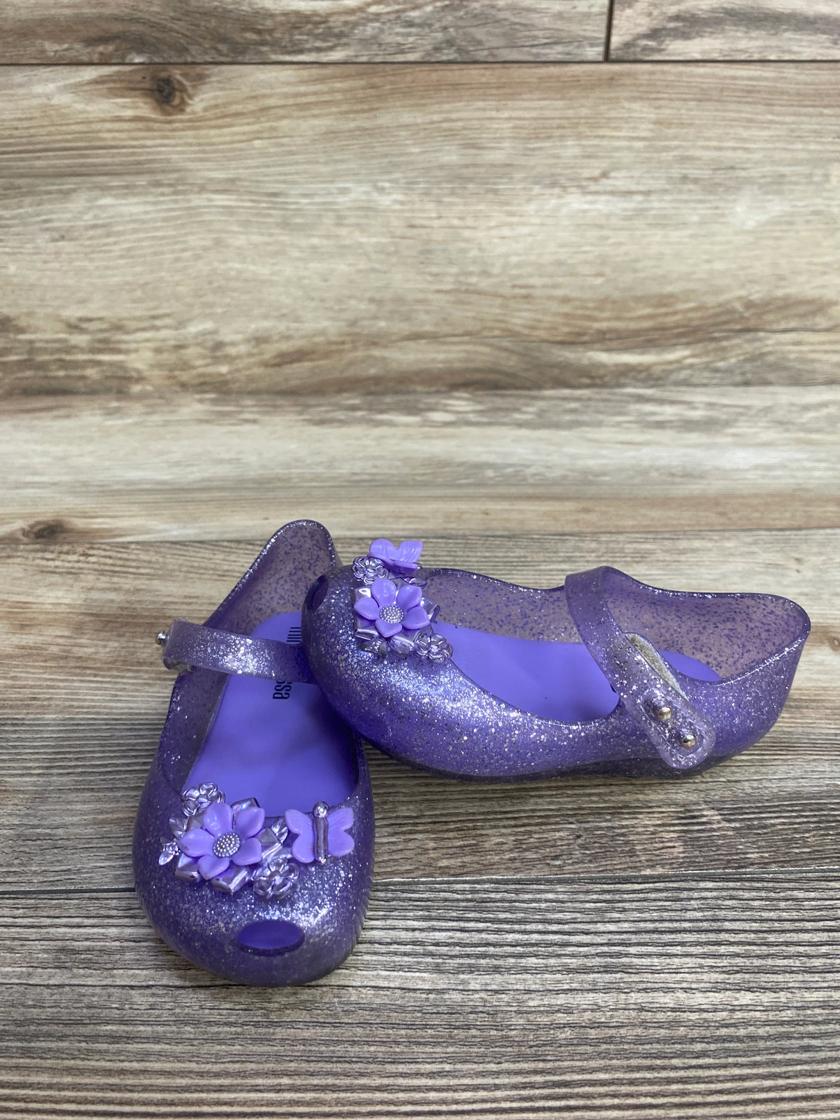 Mini Melissa Ultragirl Chrome Flower Ballet Flats Purple sz 6/7c