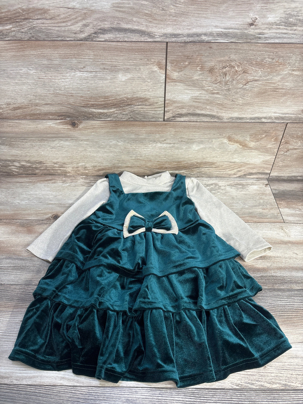 Blueberi Boulevard Velvet Dress & Long Sleeve Top 2pc Set Beige sz 4T