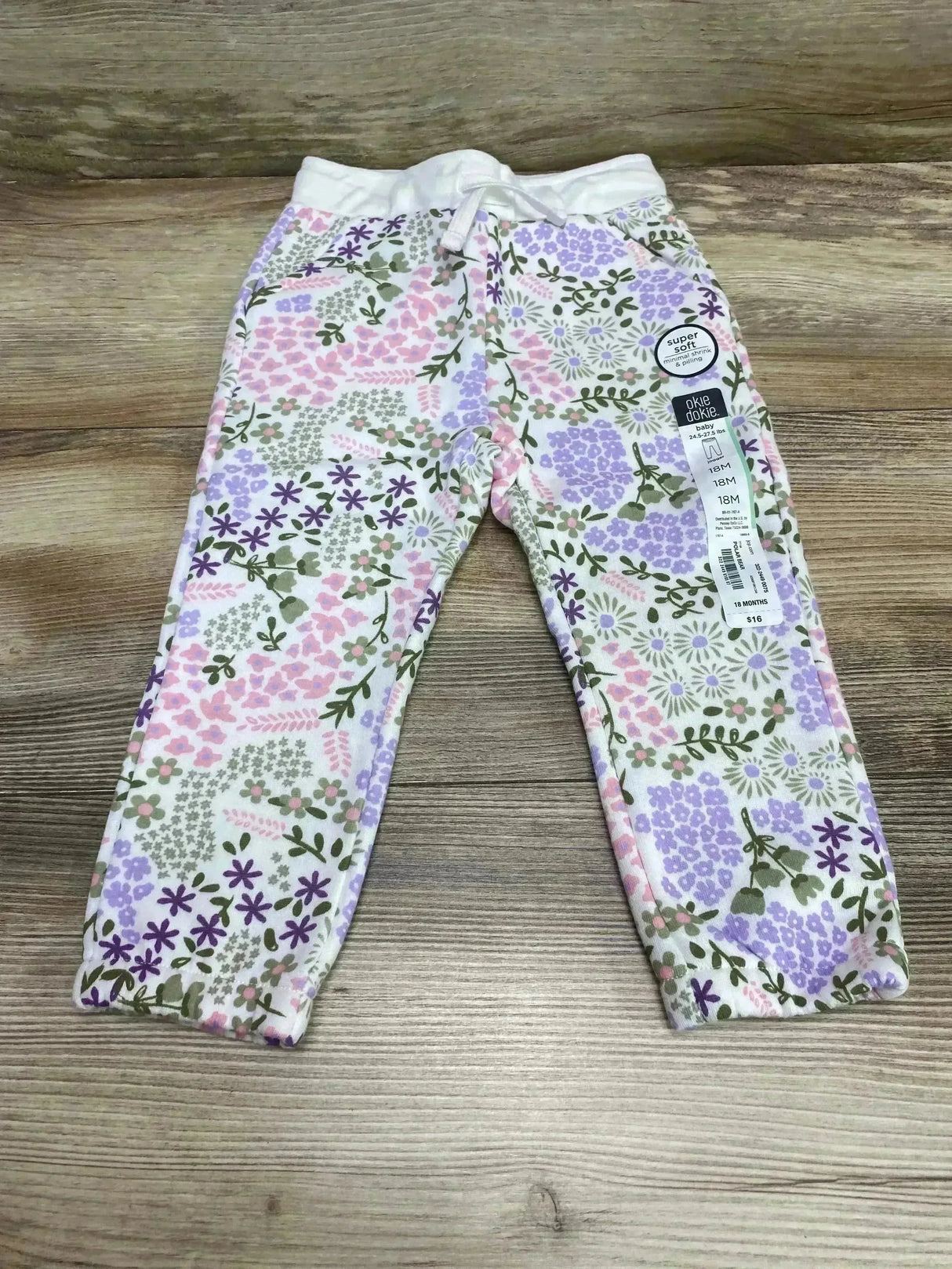 NEW Okie Dokie Fleece Floral Jogger Pant sz 18m - Me n Mommy To Be
