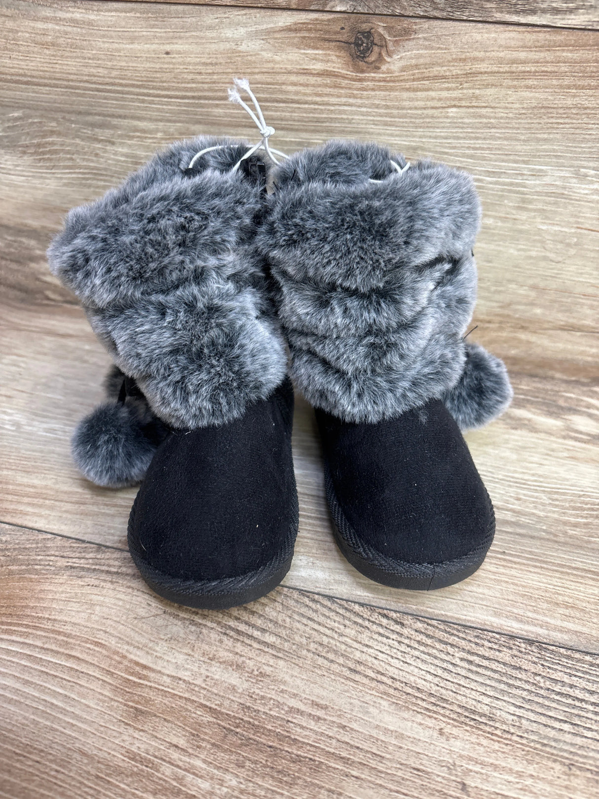 NEW First Steps by Stepping Stone Faux Fur Pom Pom Boots Black sz 5c