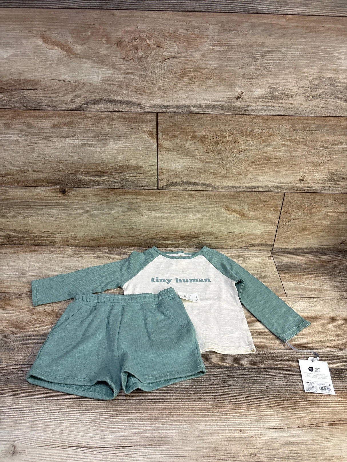 NEW Cloud Island 2pc Tiny Human Shirt & Shorts Set Ivory sz 18m