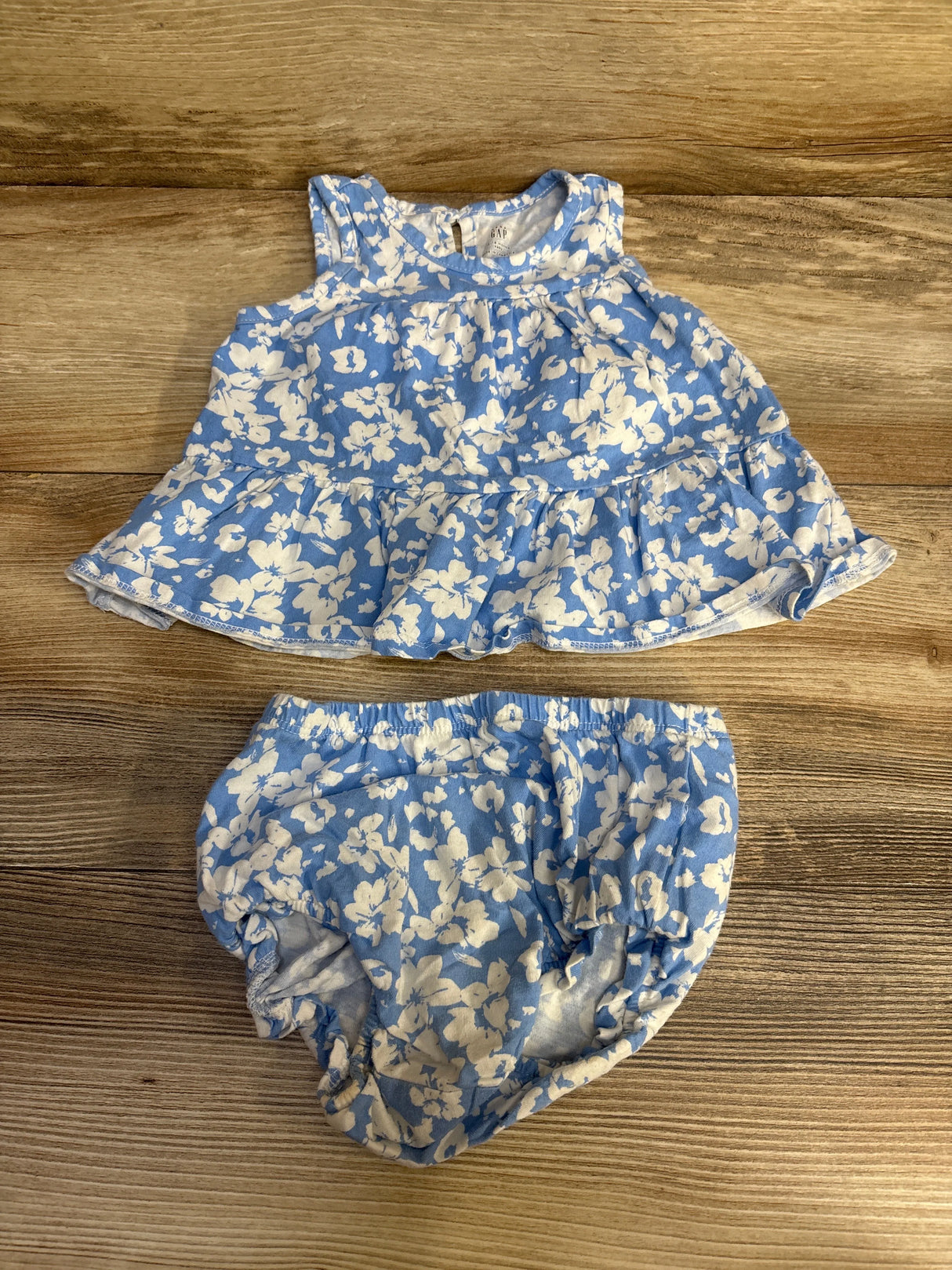 Baby Gap 2pc Floral Tiered Top & Bloomers Blue sz 12-18m - Me n Mommy To Be